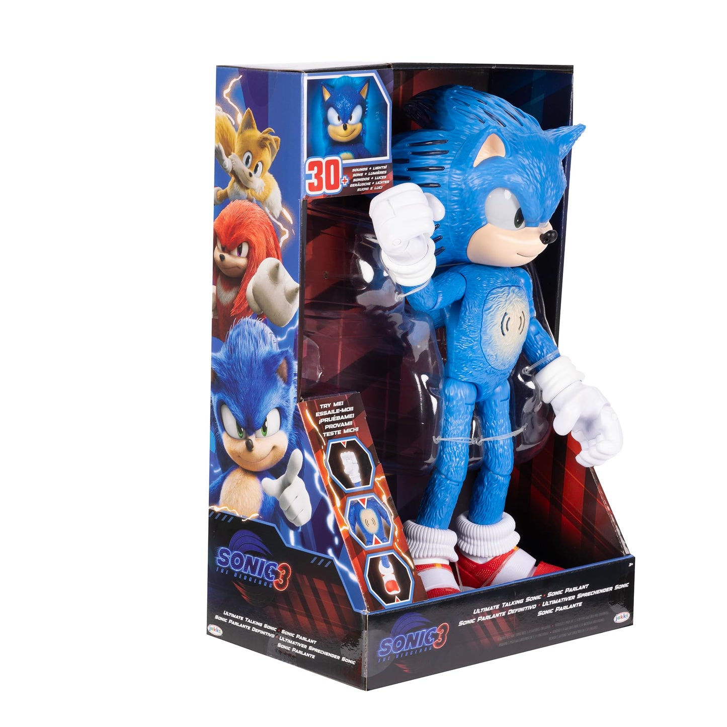 Sonic The Hedgehog 3 Ultimate 12" Talking Figure – 30+ Movie Phrases & Sounds, Light-Up Eyes & Quills