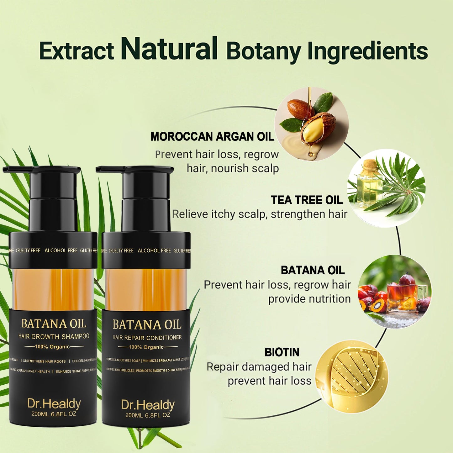 Dr. Healdy Batana Oil Shampoo & Conditioner Set – Hair Growth & Thickening, Hydrating, Sulfate-Free, Fights Hair Loss & Clarifies Scalp, 6.8 Fl Oz×2