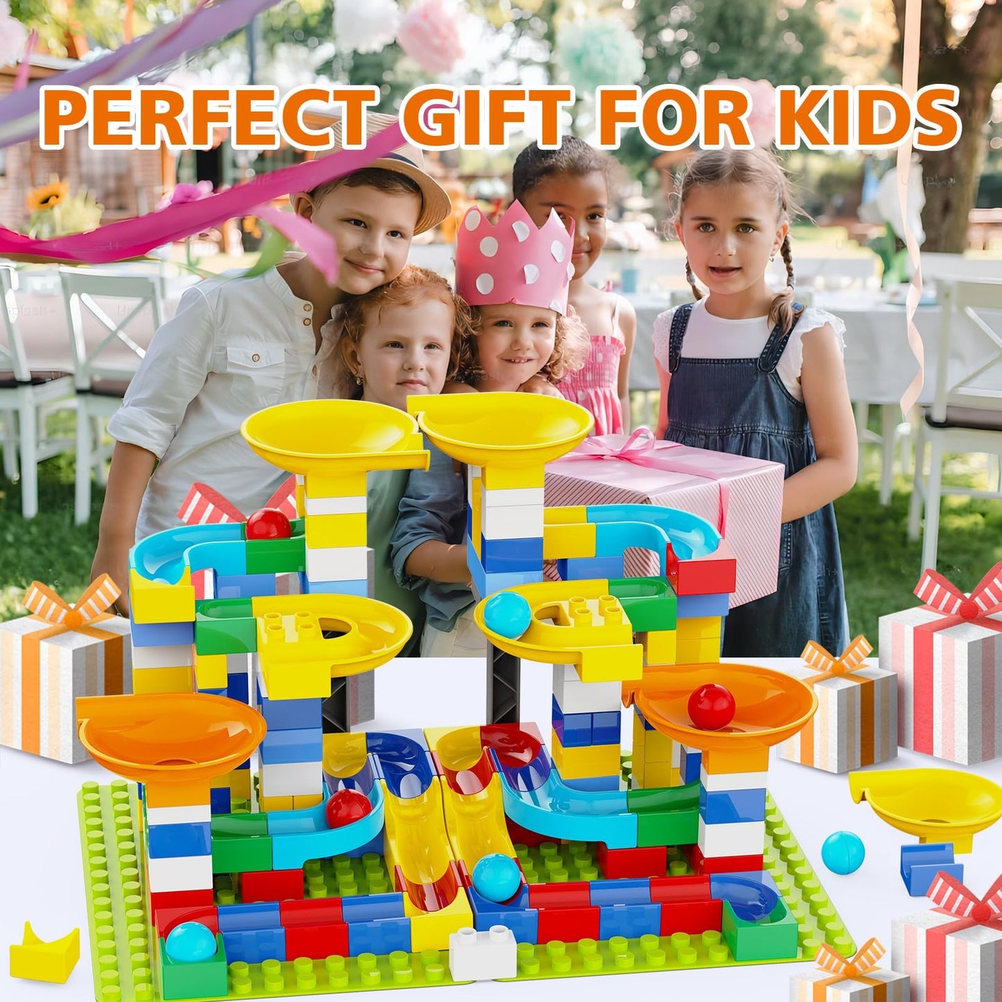 3-in-1 Marble Run Building Blocks for Kids 4-8 – 246PCS STEM Toy Set, Marble Maze Race Track, Compatible with LEGO & DUPLO