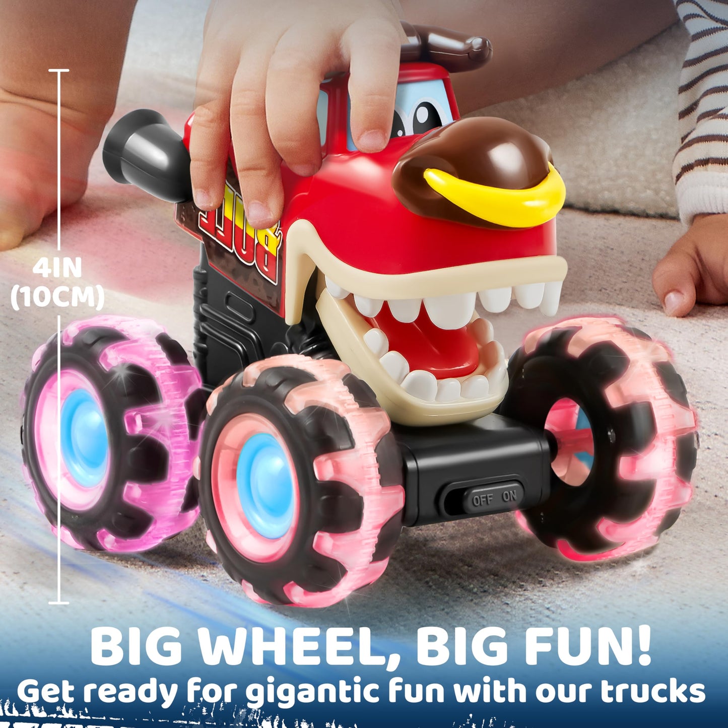 JOYIN 3-Pack Monster Truck Toys – Motion-Activated Light-Up Press & Go Cars for Toddlers, Boys Birthday & Christmas Gifts