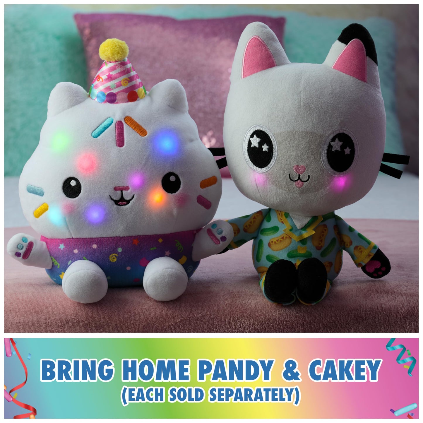 Gabby’s Dollhouse Celebrations, Sprinkle Party Cakey Cat Plush, 10-Inch Interactive Stuffed Animal with Sounds, Kids Toys for Girls & Boys Ages 3+