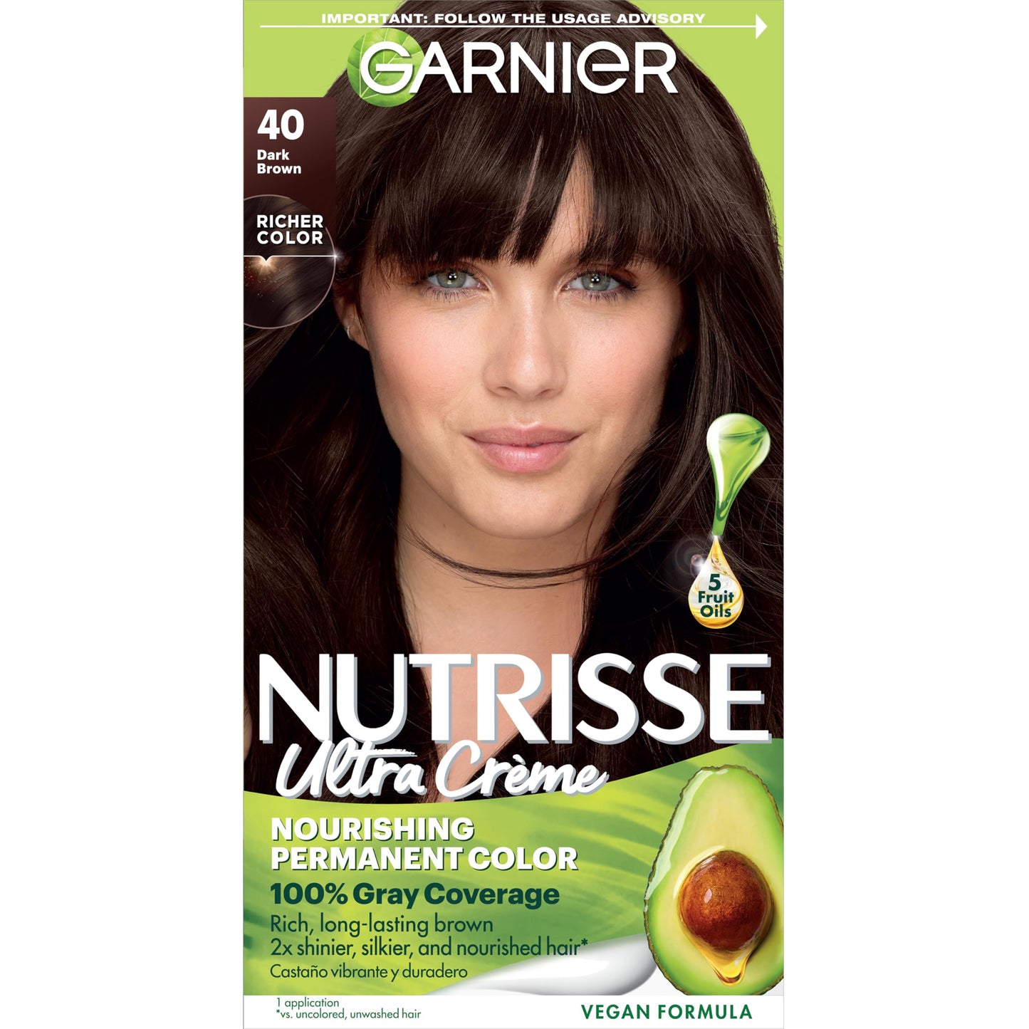 Garnier Nutrisse Nourishing Hair Color Creme, 40 Dark Brown (Dark Chocolate) (Packaging May Vary)