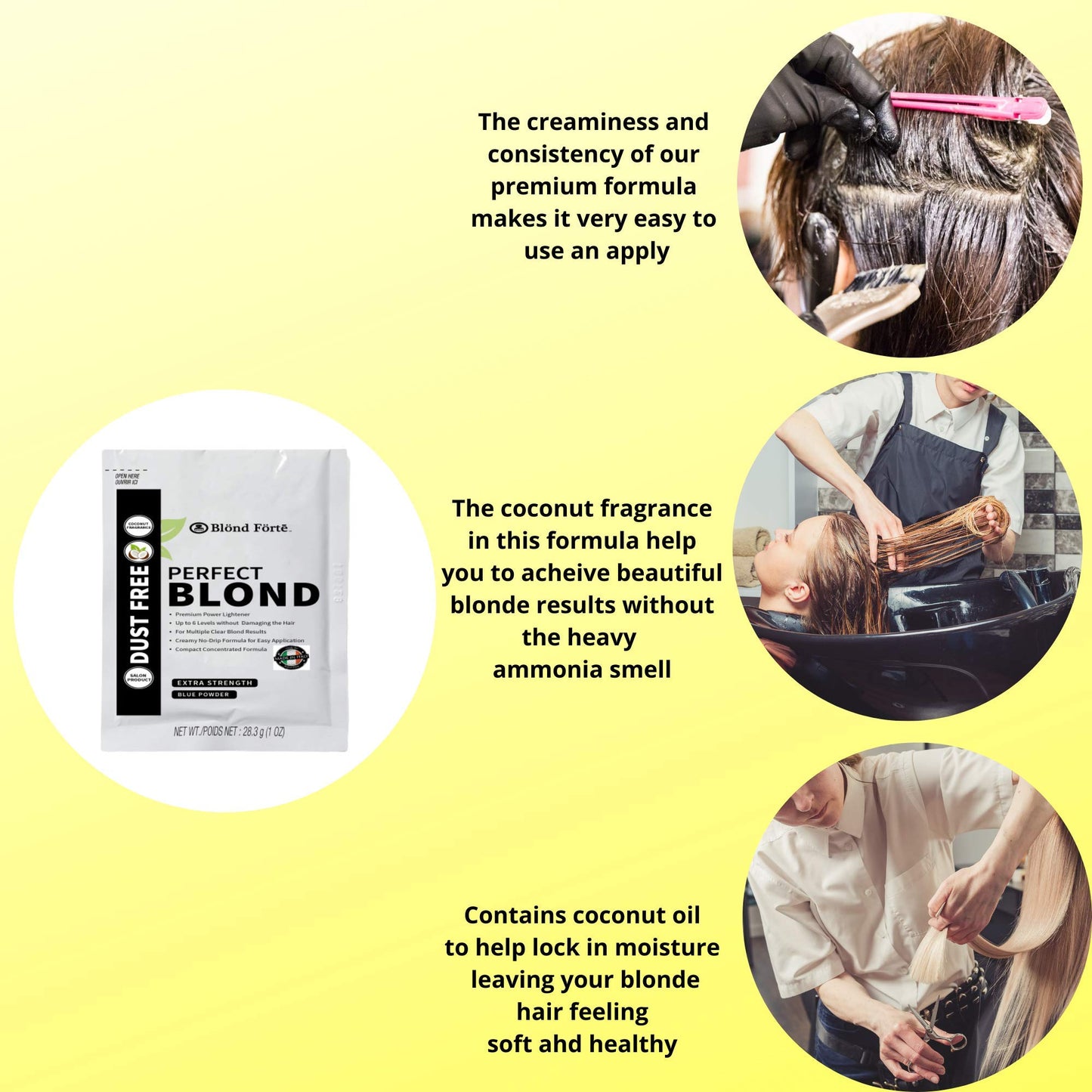 Blond Forte Perfect Blonde Toner & Bleach Powder Lightener for Dark Hair, Extra Strength Professional Formula, Made in Italy, 3 Pack (1 Oz Each)