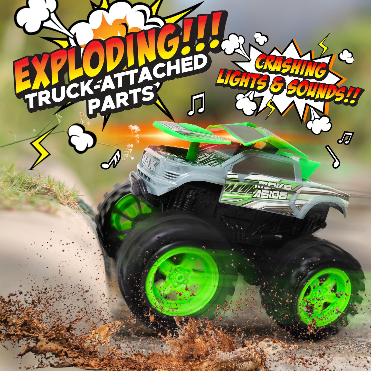 Exploding Monster Truck Toy with Crash Sounds & Lights, 8.7” Smash & Go Truck for Boys Kids 3-7+ | Toddler Gift for 3 Year Olds