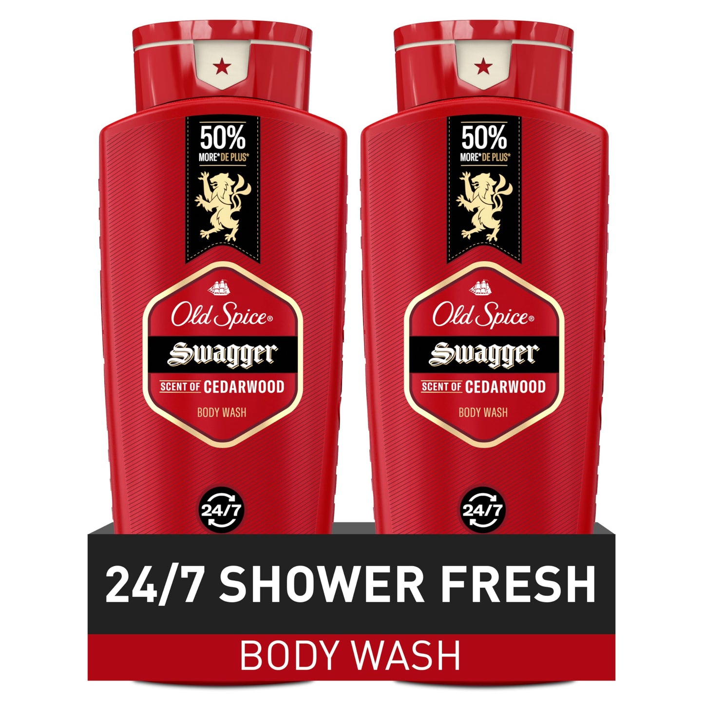 Old Spice Red Collection Swagger Body Wash for Men – 3X Defense, Long-Lasting Fresh Scent with Cedarwood, 24 oz, Pack of 2