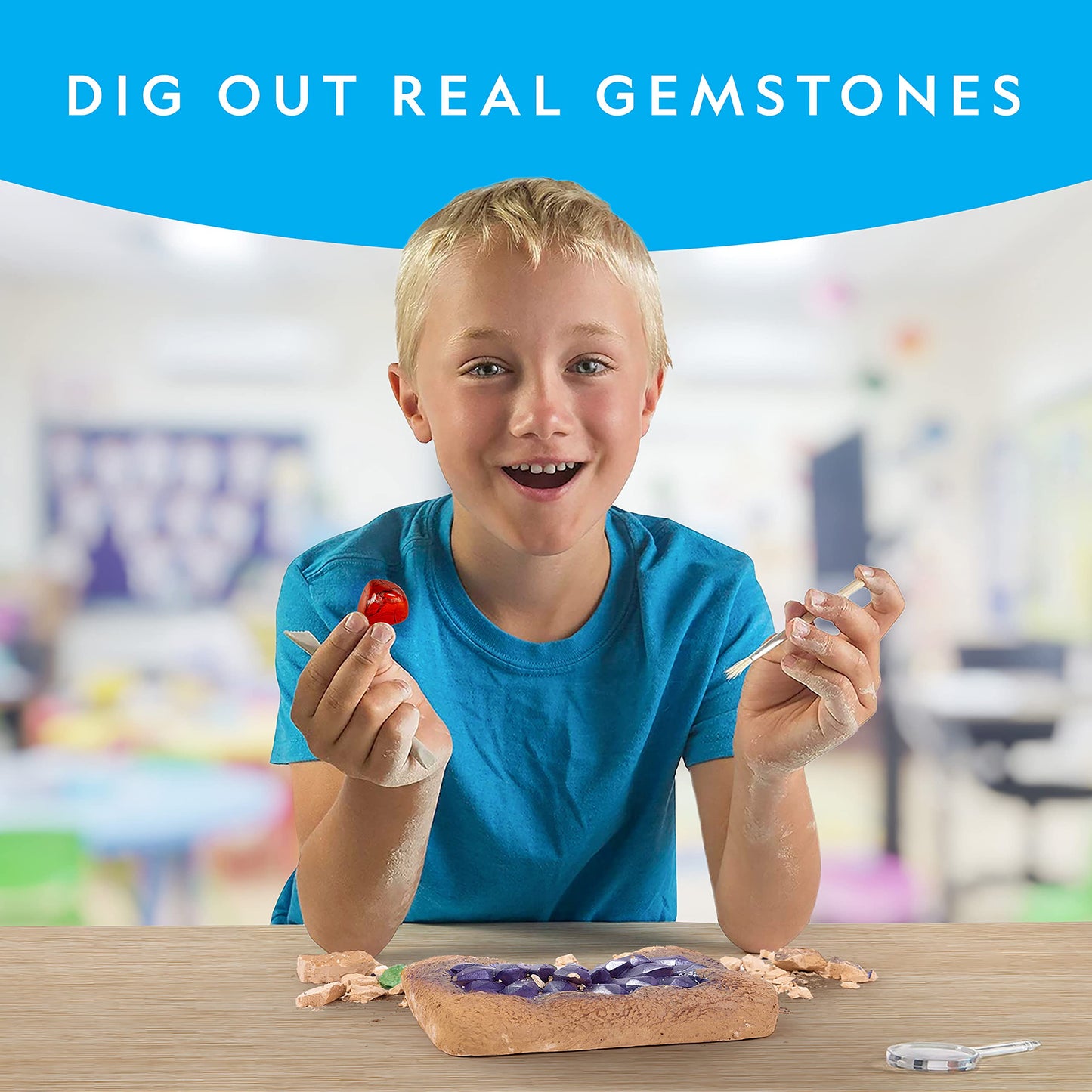 NATIONAL GEOGRAPHIC Mega Gemstone Dig Kit – Discover 15 Real Gems & Crystals, Science & Mining Kit for Kids, Rock Collection Gift