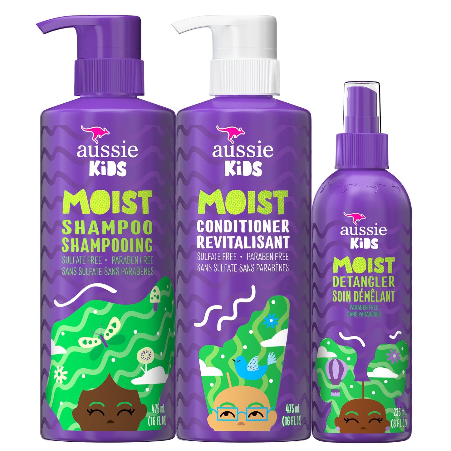 Aussie Kids Hair Care Bundle | Shampoo & Conditioner (16 Fl Oz Each) + Detangler Spray (8 Fl Oz) | Paraben, Sulfate & Dye Free, Tangle-Free Styling
