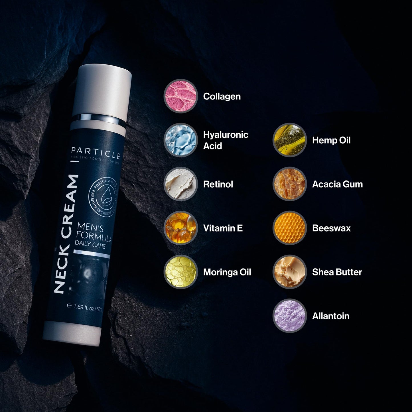 Particle Daily Neck Cream for Men – Collagen, Hyaluronic Acid, Retinol, Vitamin E, Moringa & Shea Butter, Hydrating 1.7 fl oz