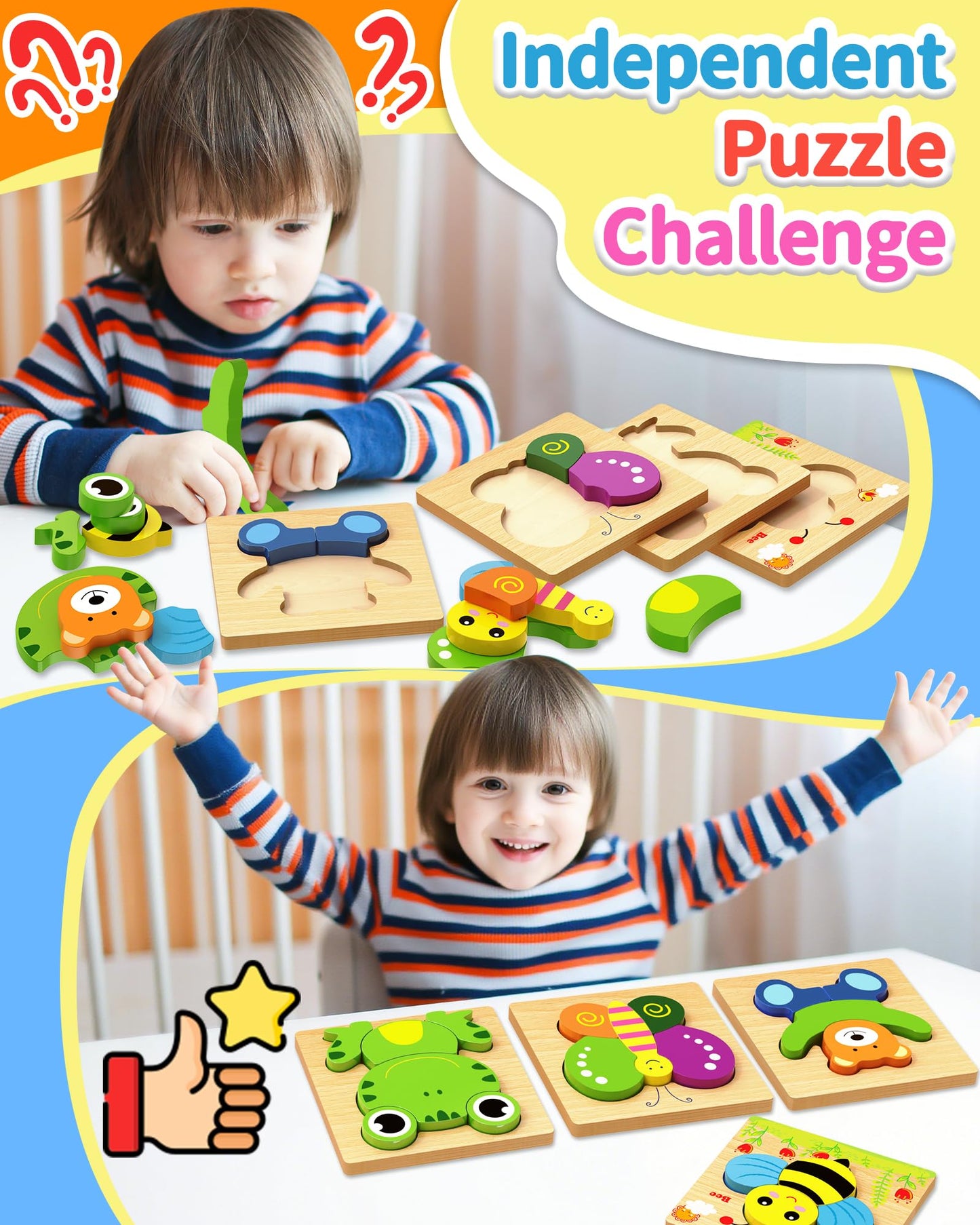 Bekayshad Wooden Animal Puzzles for Toddlers – Montessori Learning Toy, Educational Jigsaw, Gifts for Boys & Girls Ages 1-3