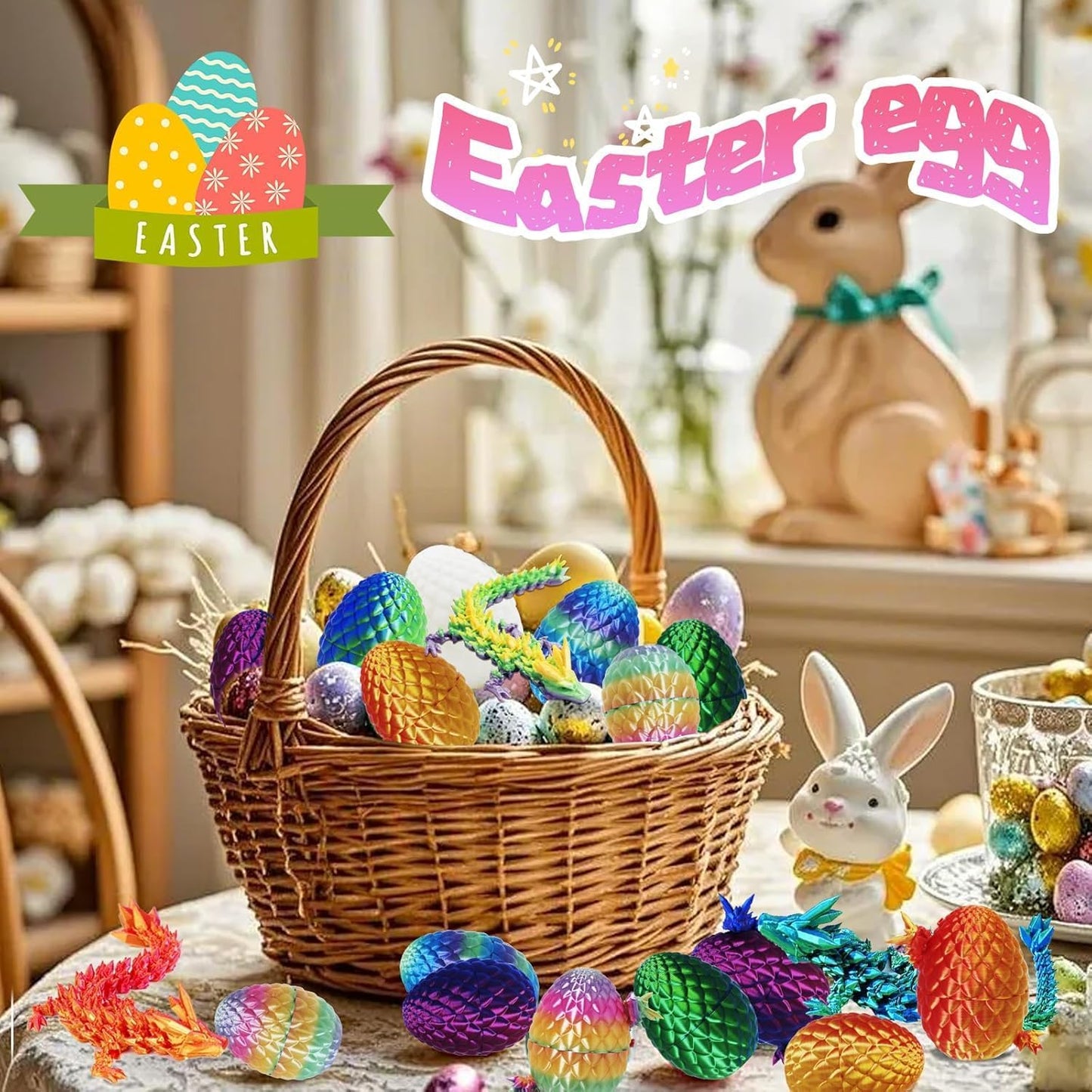 Rapean 6-Pack 3D Printed Dragon Eggs with Surprise Dragon Inside – Mini Easter Toys, Desk Decor, Fidget & Mystery Crystal Gifts