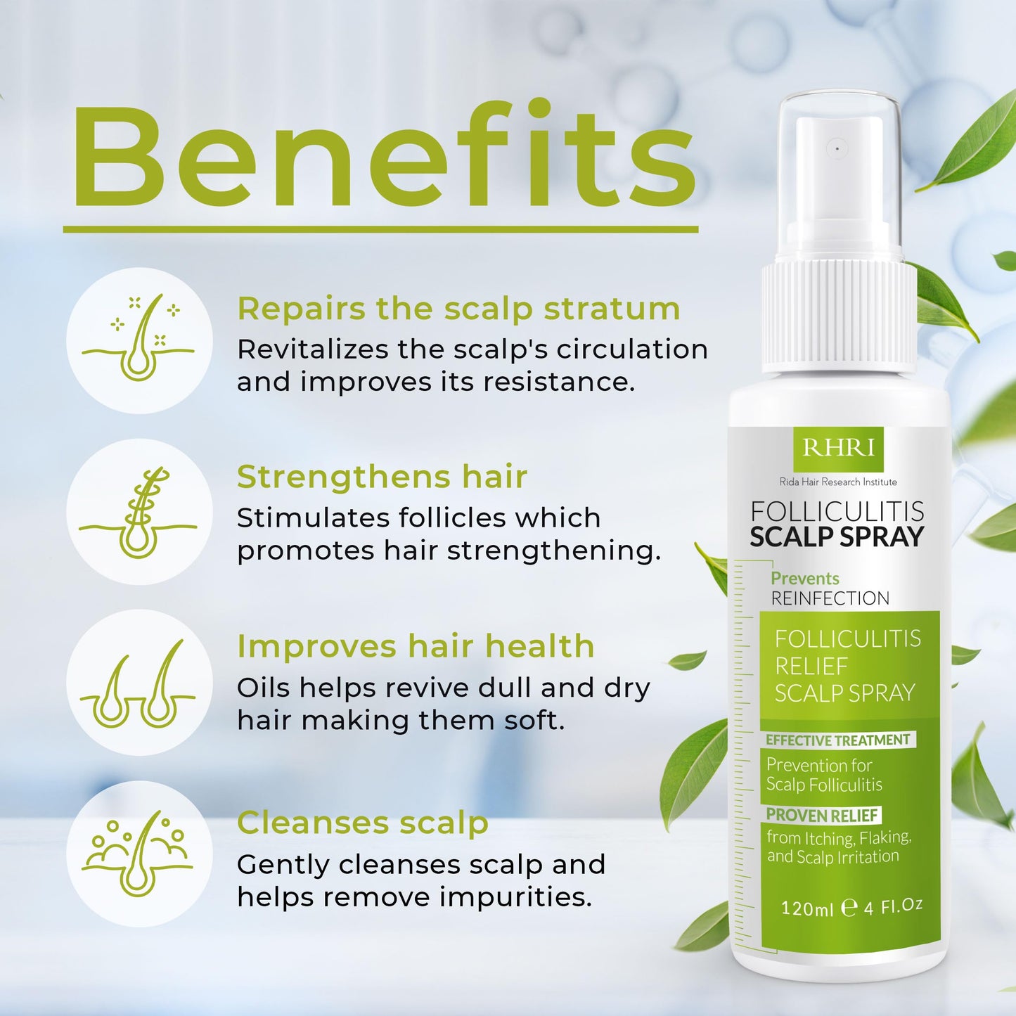 Folliculitis Scalp Spray โ Antifungal, Anti-Dandruff & Anti-Itch Treatment for Dry, Irritated Scalp | Helps Soothe Psoriasis & Dandruff Flakes