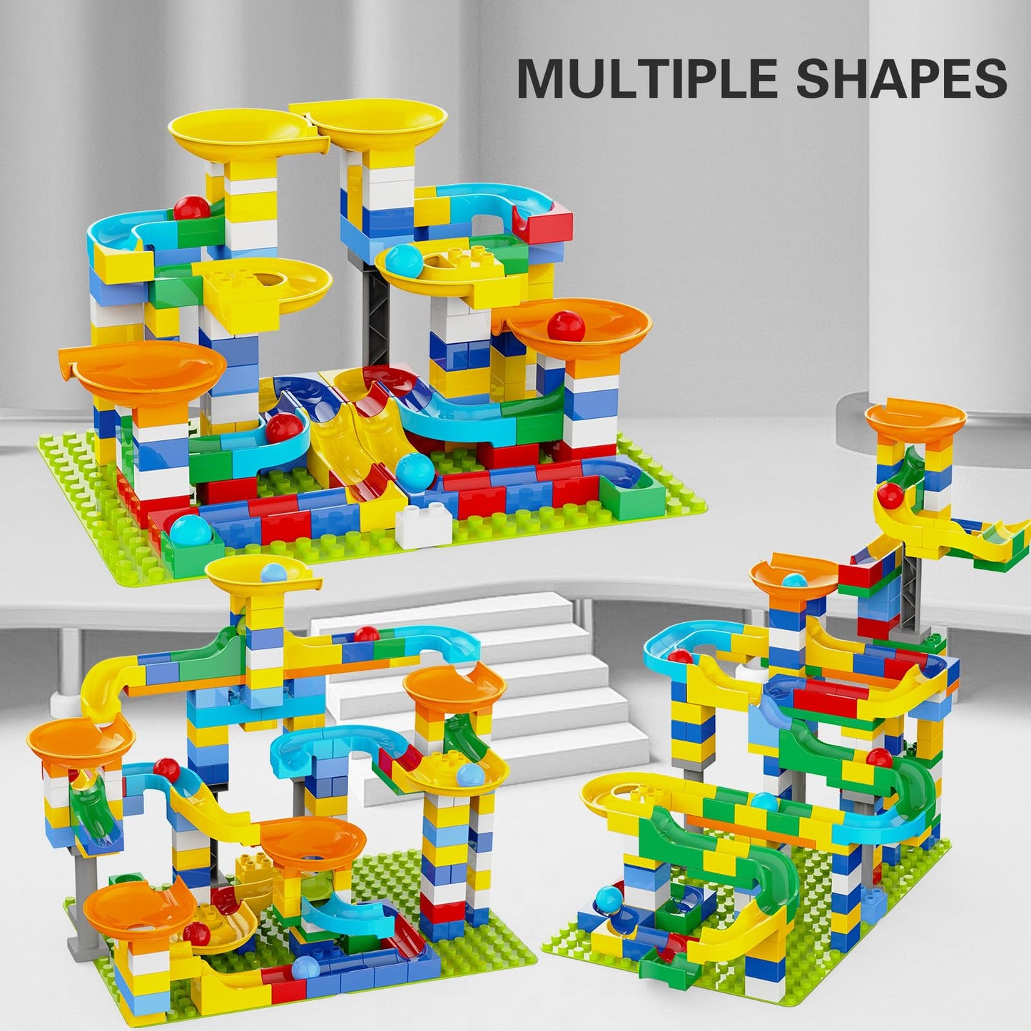 3-in-1 Marble Run Building Blocks for Kids 4-8 – 246PCS STEM Toy Set, Marble Maze Race Track, Compatible with LEGO & DUPLO