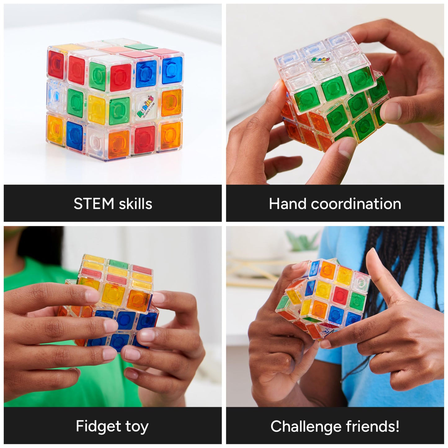 Rubik’s Crystal Cube 3x3 Transparent Puzzle – Color-Matching Brain Teaser, Twisting Fidget Toy & Sensory Game for Kids, Teens & Adults 8+
