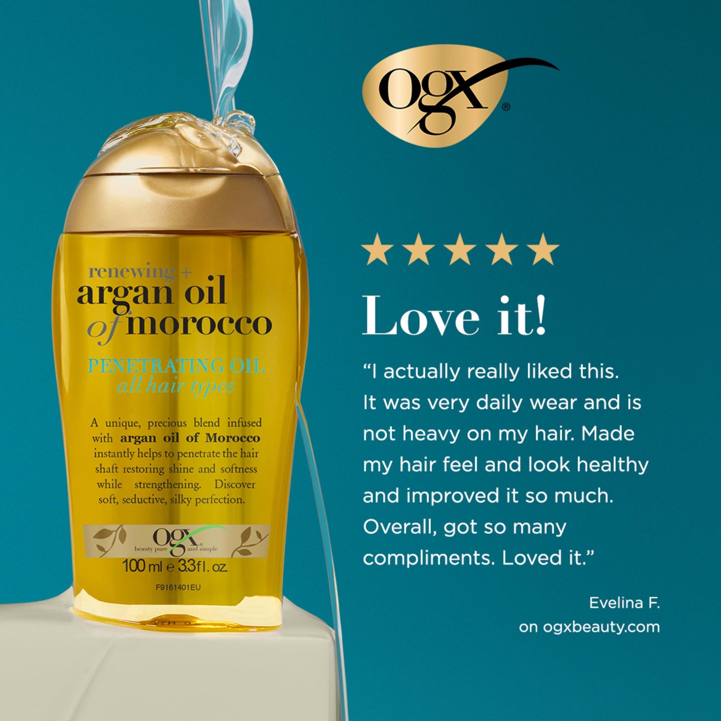 OGX Renewing + Argan Oil of Morocco Hair Oil, Extra Strength Penetrating Serum Treatment for Dry, Damaged, Frizzy, Curly & Coarse Hair, Cold-Pressed Argan Oil, Shine, 3.3 Fl Oz