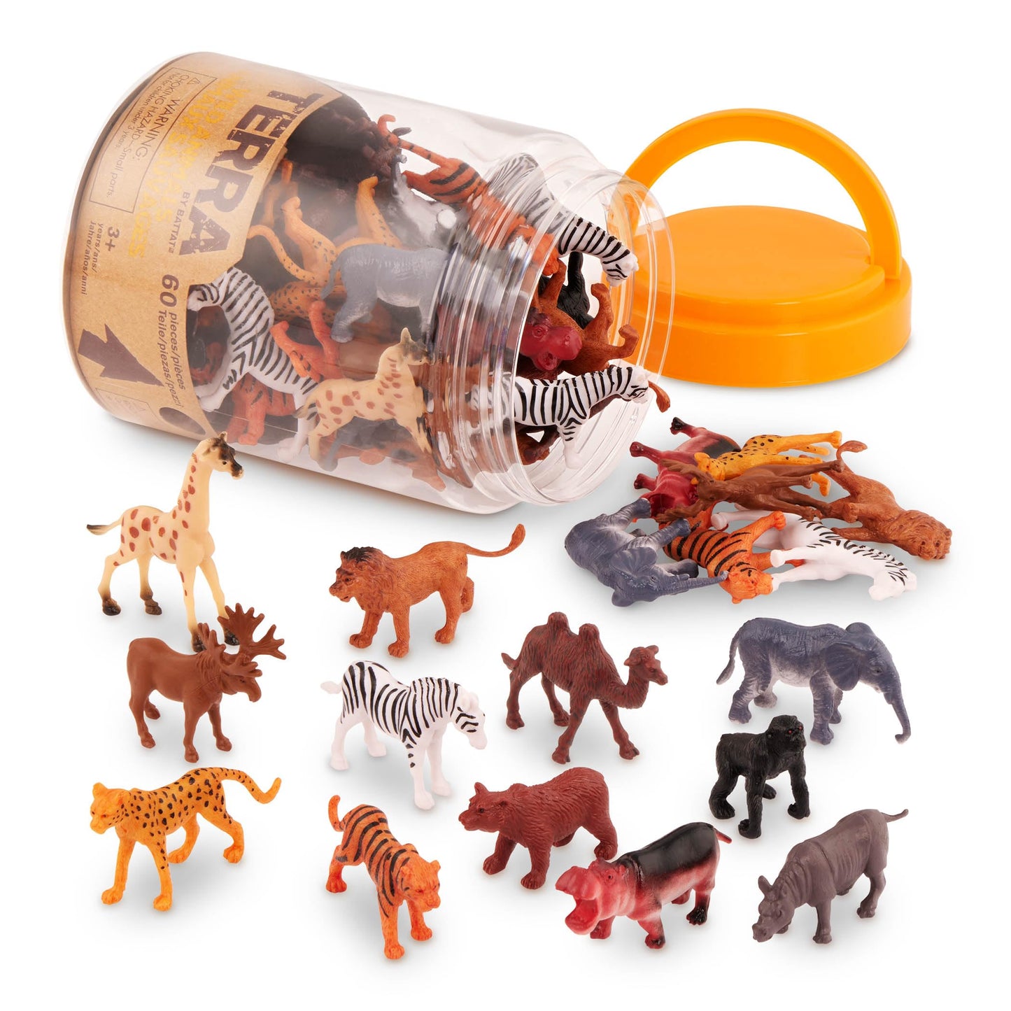 Terra by Battat 60-Piece Wild Animal Figurine Set – Realistic Lion, Tiger, Bear, Hippo & More – Educational Safari Toys for Kids 3+