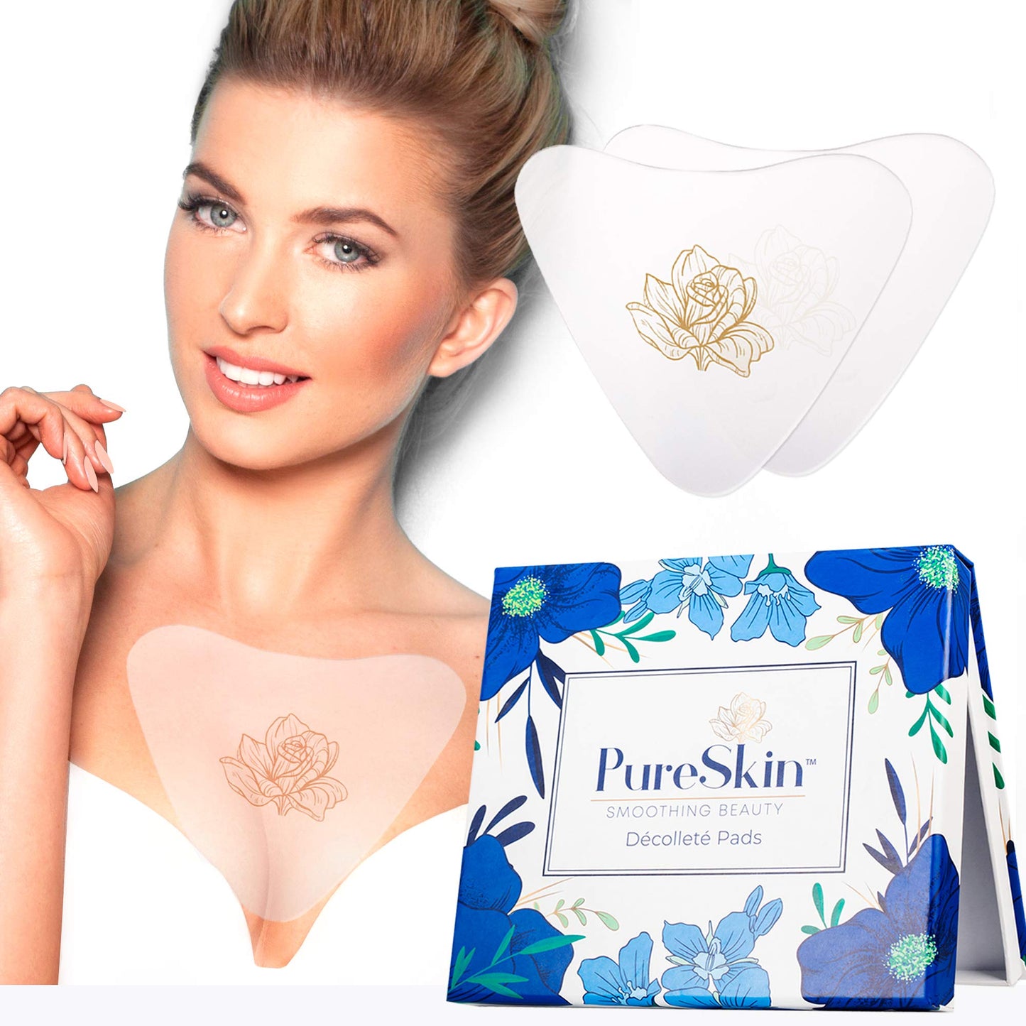 PureSkin 4-Pack Chest Wrinkle Pads – Silicone Anti-Wrinkle Patches for Decollete, Side-Sleeping, & Chest Lines
