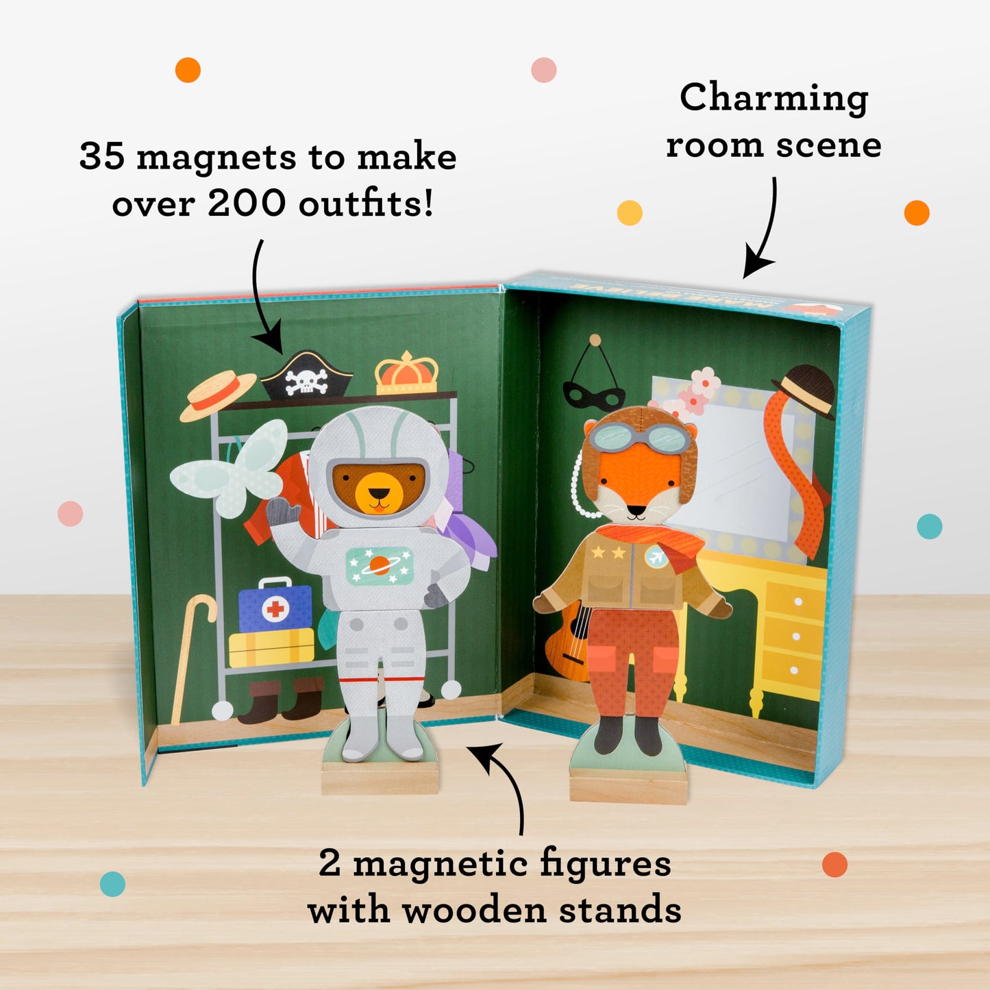 Petit Collage Magnetic Dress-Up Game – Mix & Match Animal Costumes, 2 Dolls with 35 Magnetic Pieces, Creative Play for Ages 3+