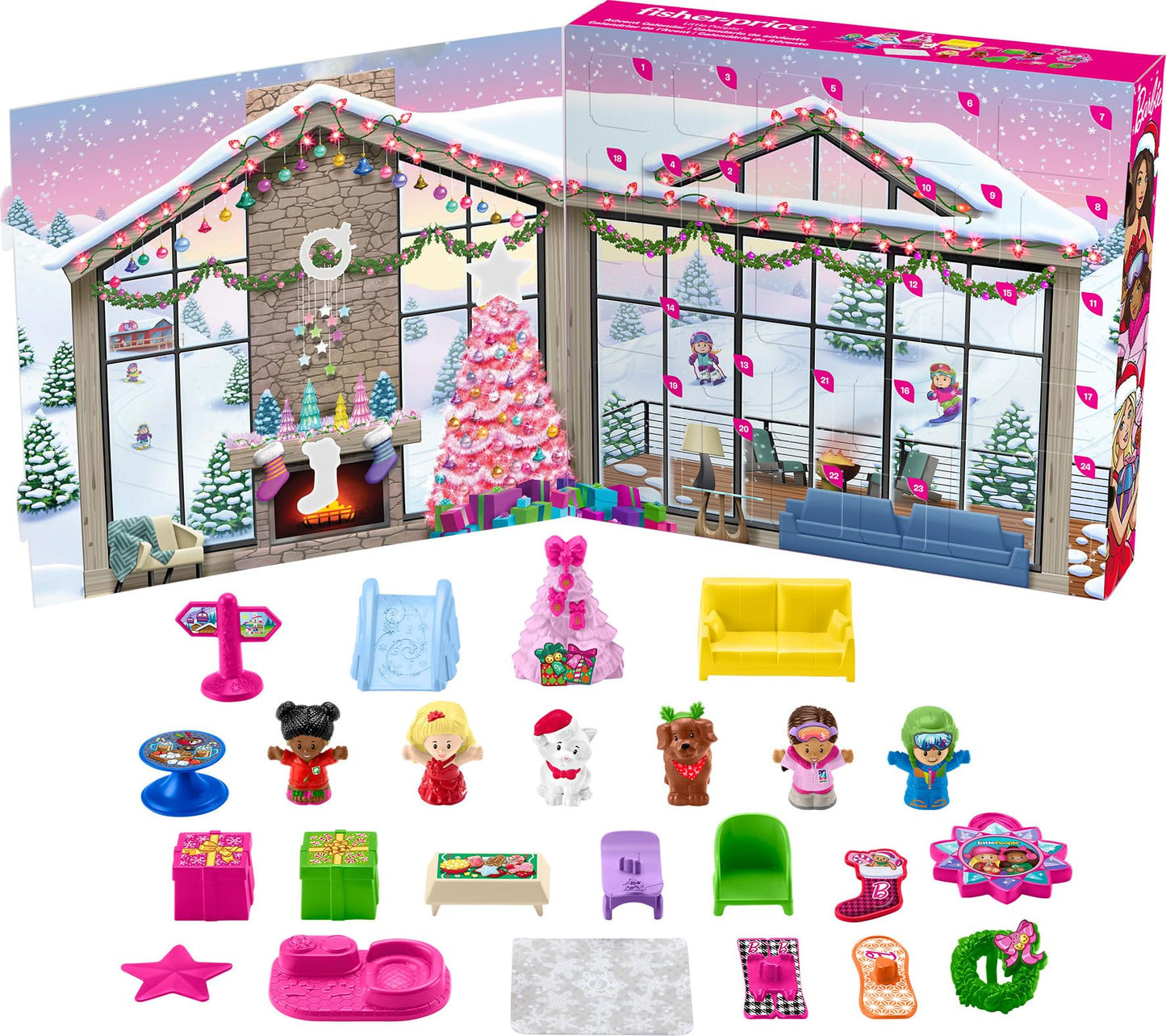 Fisher-Price Little People Barbie Toddler Advent Calendar Playset, 24 Christmas Figures & Pieces for Kids 18+ Months (Amazon Exclusive)