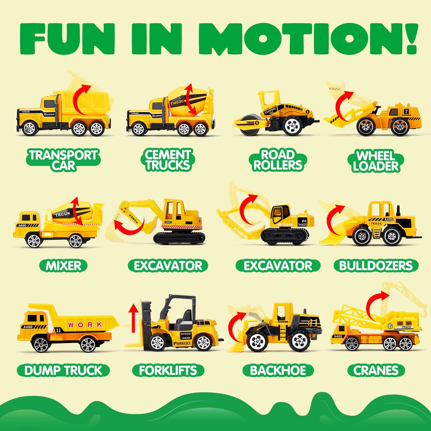 JOYIN 25-in-1 Kids Construction Truck Toy Set – 24 Push & Go Cars, Worker Figures, Sounds & Lights, Birthday Gift for Boys 3-7 Years