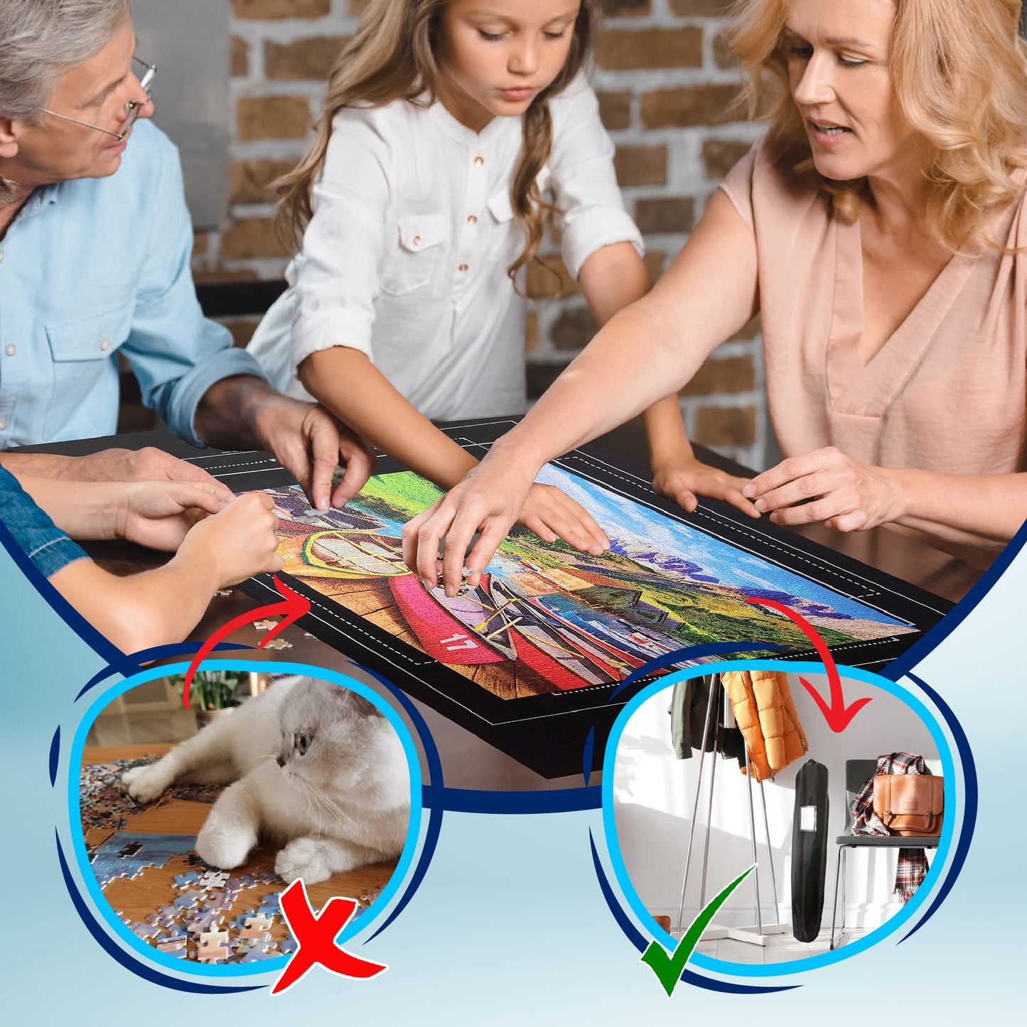 Gourbette Black Jigsaw Puzzle Mat – Roll-Up Puzzle Board for 2000, 1500, 1000 & 500 Pieces, Portable Puzzle Saver for Adults & Kids