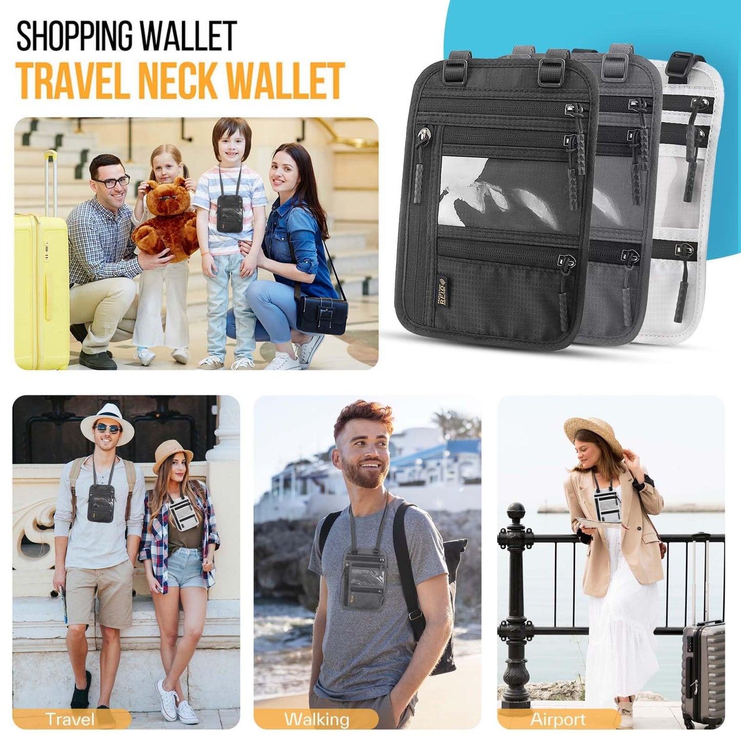 Slim RFID Blocking Passport Holder – Travel Wallet & Document Organizer with Adjustable Strap, Anti-Theft Neck Money Pouch for Men & Women