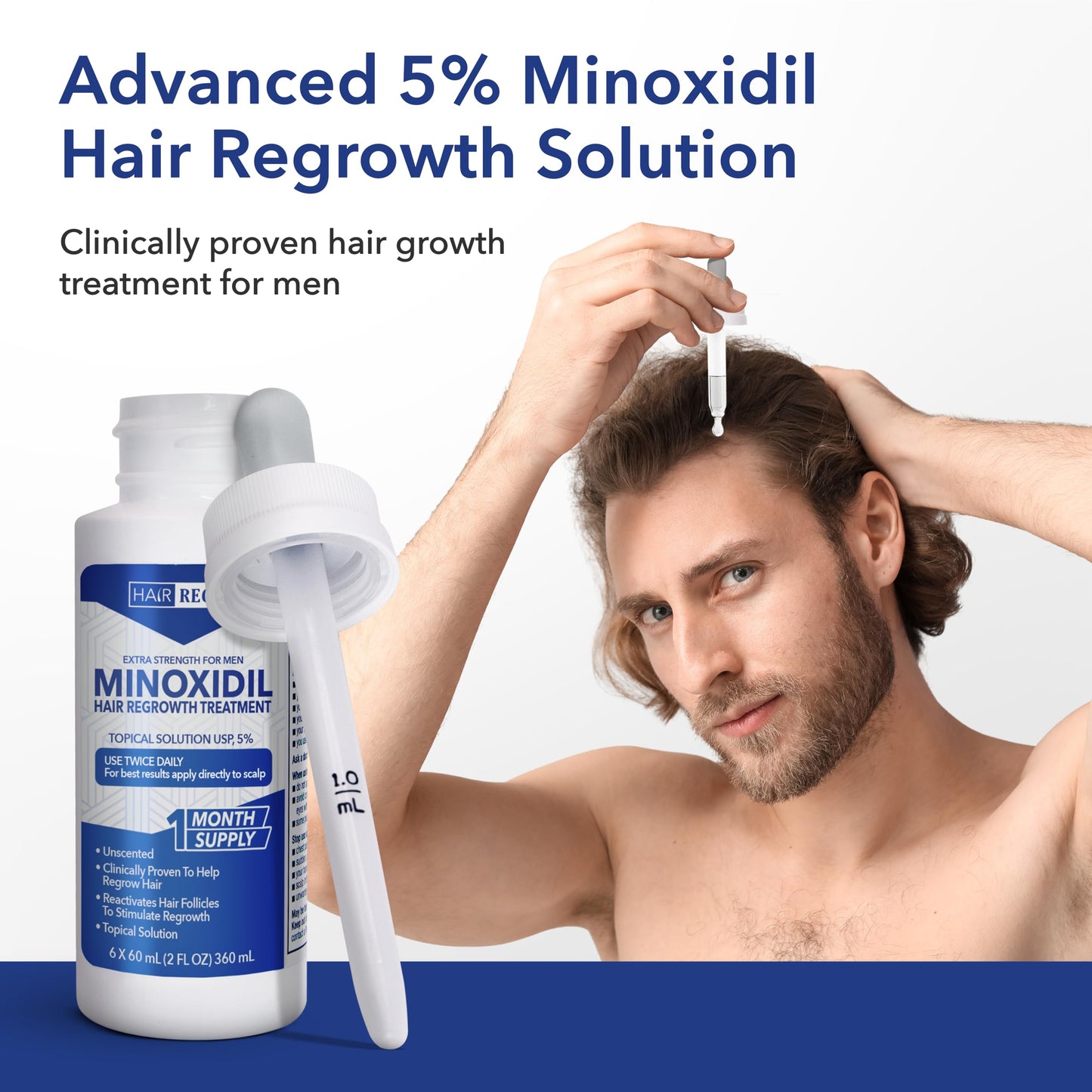 Hair-Regen 5% Minoxidil for Men – Hair Regrowth Treatment for Thinning Hair, 6-Month Supply, Thicker Fuller Hair