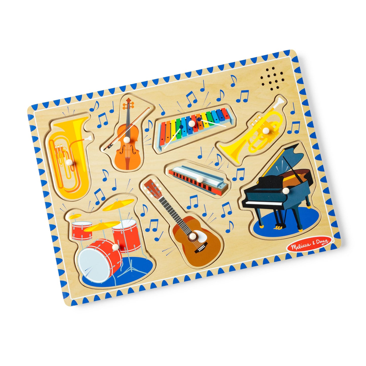 Melissa & Doug Musical Instruments Sound Puzzle – 8-Piece Wooden Peg Toy with Light-Activated Sounds, Music Learning Toy for Toddlers Ages 2+