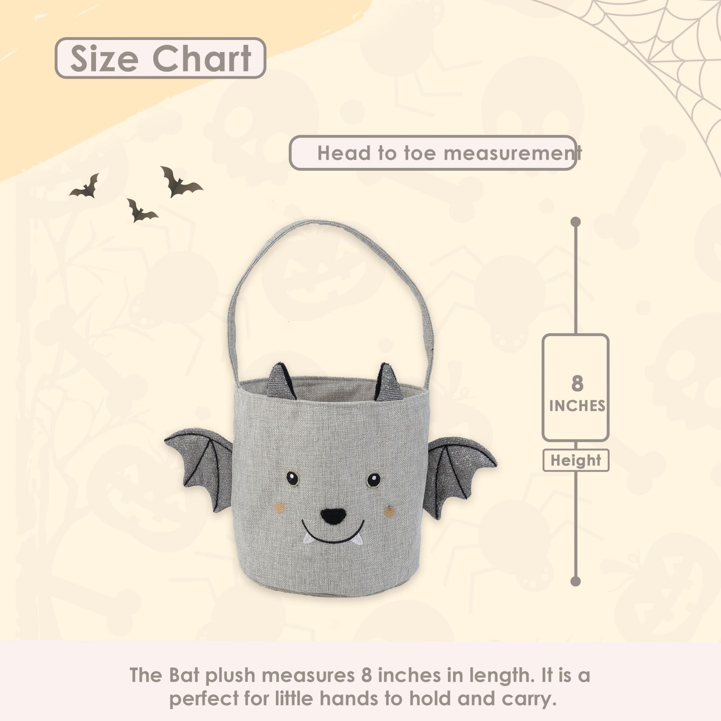 MON AMI Bat Halloween Treat Bag – 8" Plush Trick-or-Treat Basket with Soft Straps, Fun Party Favor & Holiday Décor Essential