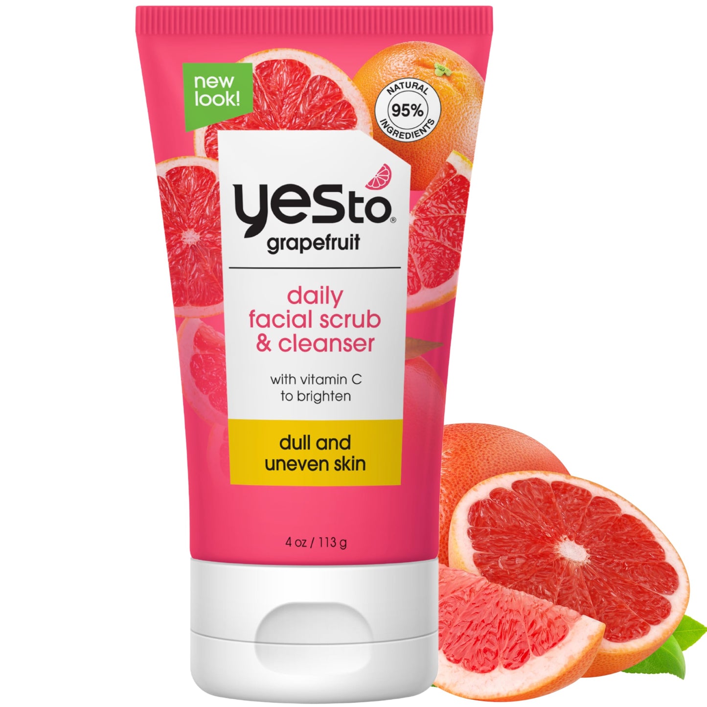 Yes To Grapefruit Daily Facial Scrub & Cleanser – Exfoliating, Brightening & Antioxidant-Rich, Vegan & Cruelty-Free, 4 oz