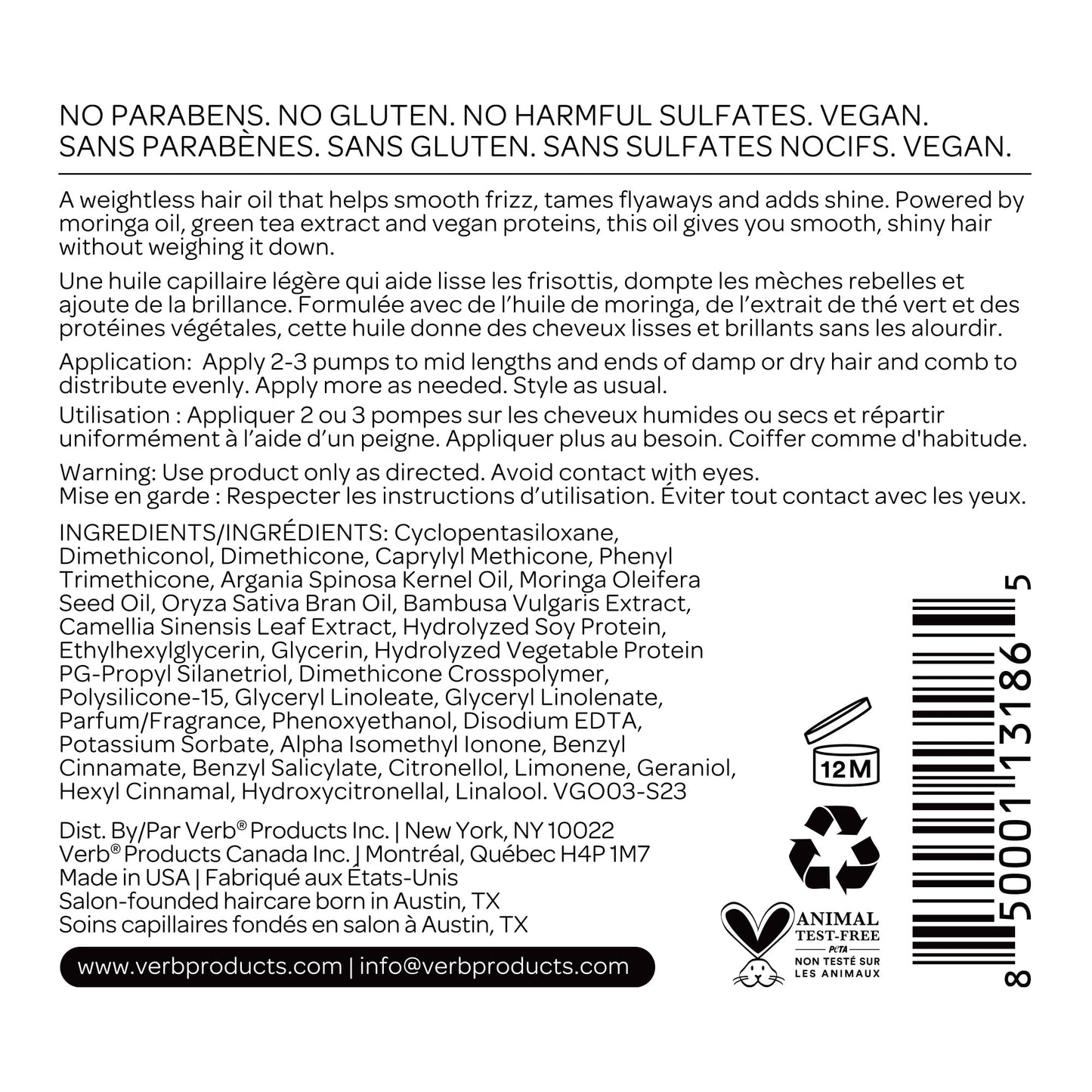 VERB Ghost Oil, 2 fl oz- Weightless Hair Oil for Fine to Medium Hair – Smooths Frizz, Adds Shine – No Parabens, Gluten or Harmful Sulfates