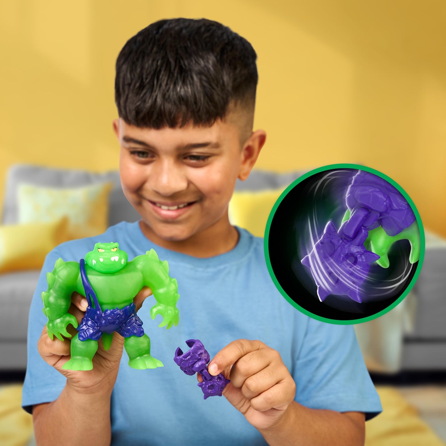 Heroes of Goo Jit Zu Meteor Madness Rock Jaw Action Figure with Goo Filling & Meteor Gauntlet, Sensory Toy Stretches 3X Size