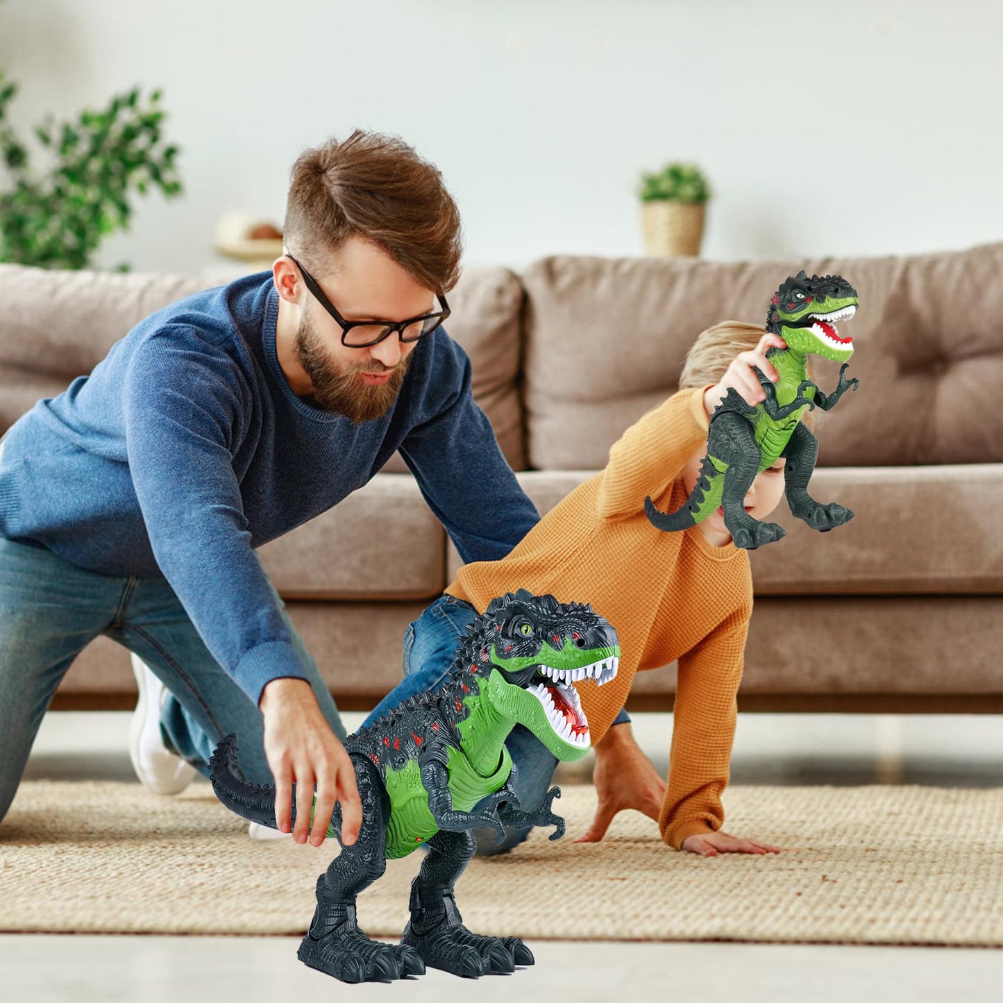 AHCo Trex Dinosaur Toy for Kids 3-7 – Small Electric Walking T-Rex with Light, Sound & Spray, Toddler Boys Gift