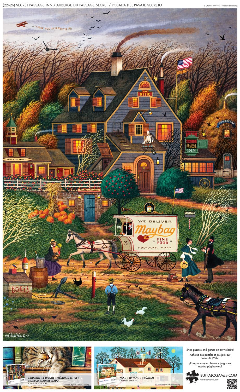 Buffalo Games Charles Wysocki Secret Passage Inn – 300-Piece Jigsaw Puzzle for Adults, Challenging Game Night Puzzle, 21.25"x15" Finished Size