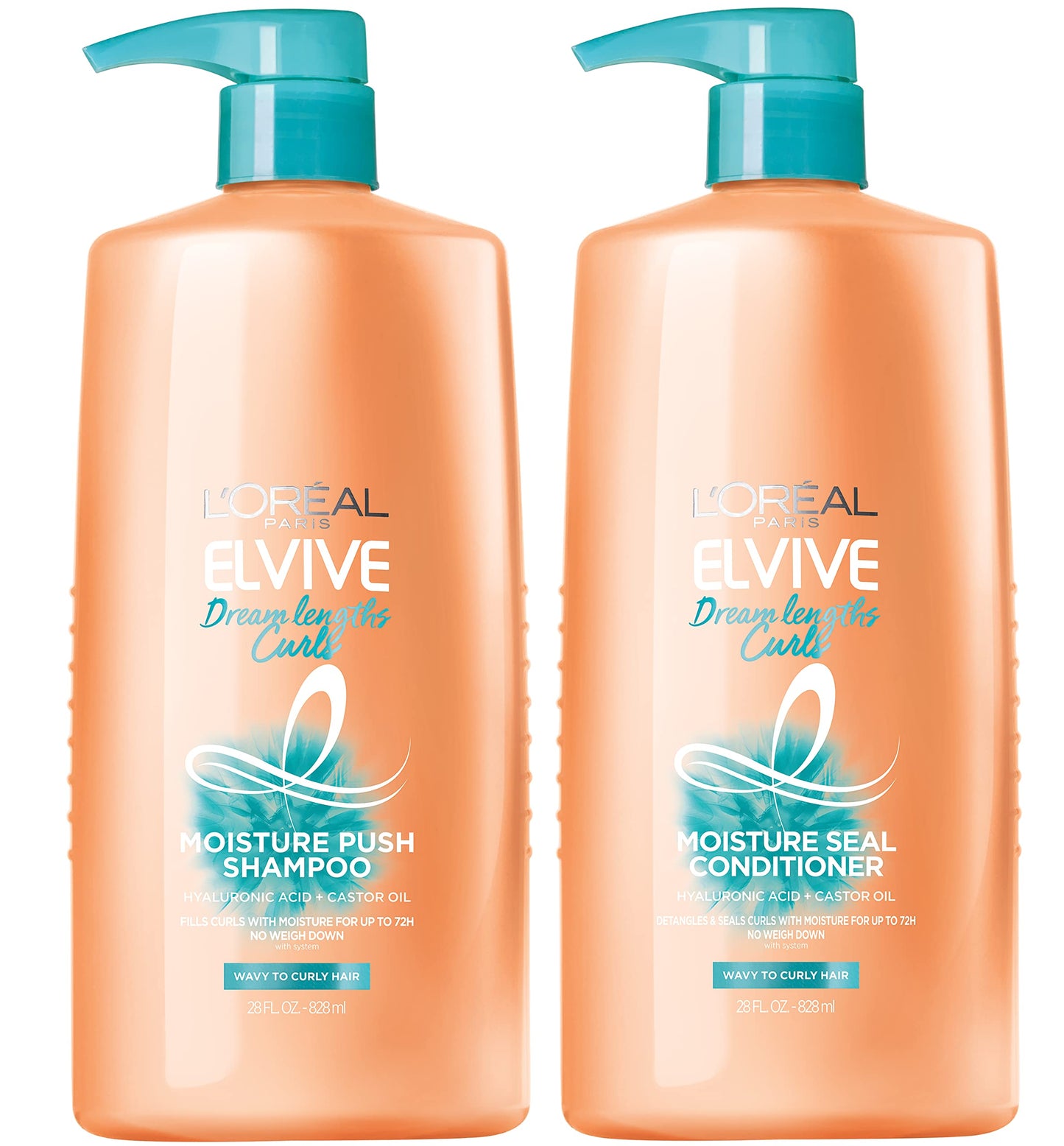 L'Oreal Paris Elvive Dream Lengths Curls Shampoo & Conditioner Set, Paraben-Free with Hyaluronic Acid & Castor Oil, For Wavy to Curly Hair, 1 Kit