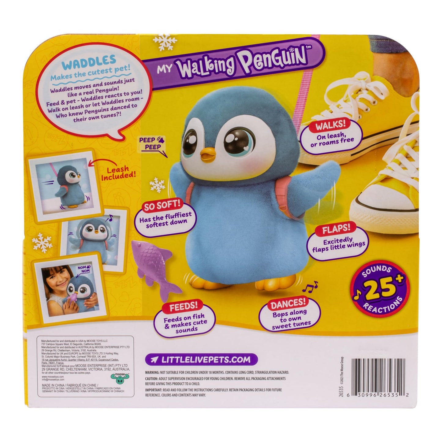 Little Live Pets Walking Penguin My Pet Waddles, Interactive Plush Penguin with 25+ Sounds and Detachable Leash, Toy Penguins for Kids of Ages 5+