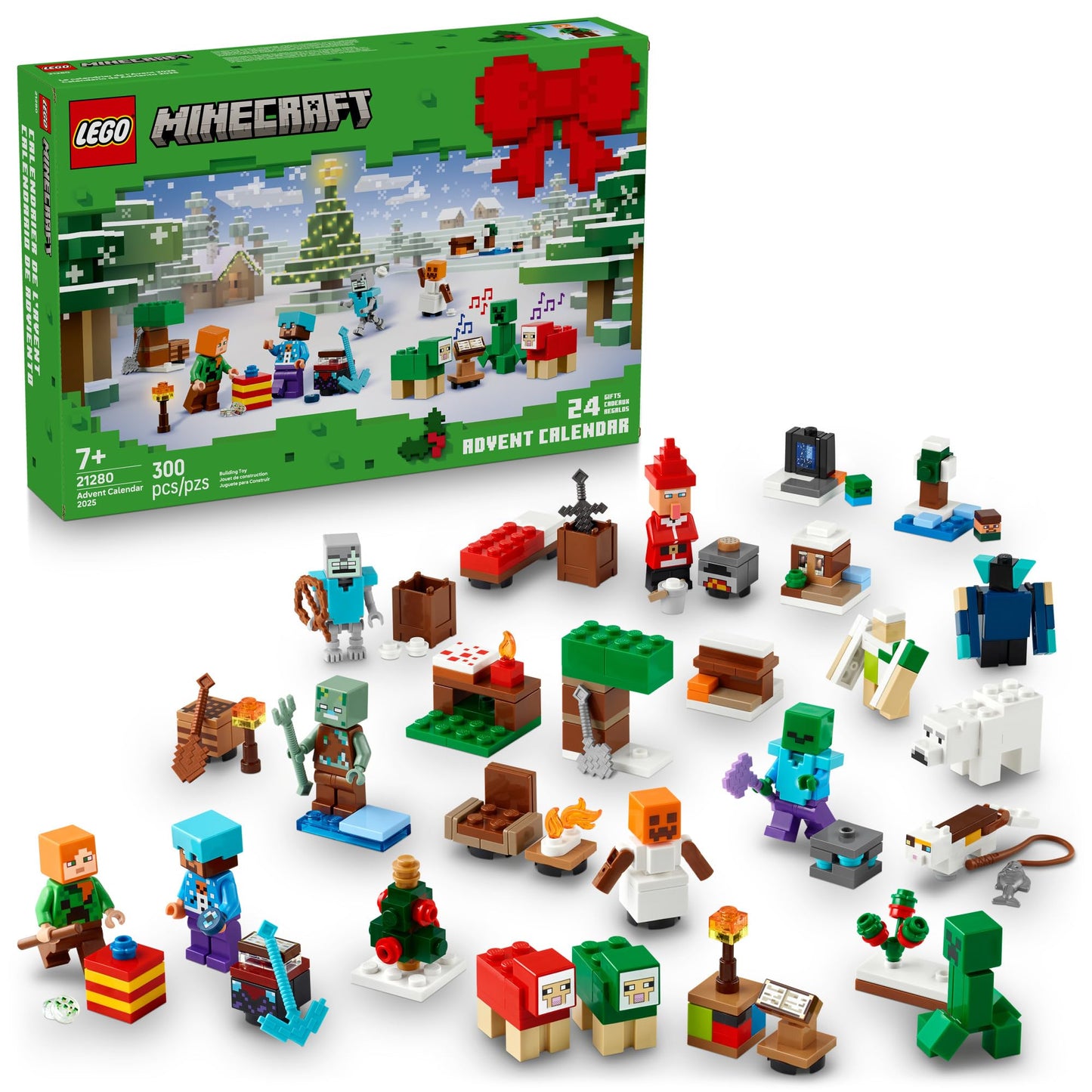 LEGO Minecraft 2025 Advent Calendar - 24 Buildable Surprises, 8 Minifigures, Holiday Countdown Set for Kids 7+, Christmas Gift - 21280
