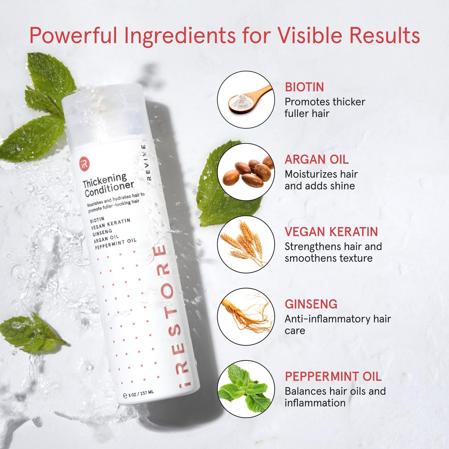 iRESTORE Biotin Hair Conditioner for Dry, Damaged & Thinning Hair – Volumizing & Thickening Formula with Ginseng & Argan Oil, Boosts Growth & Shine