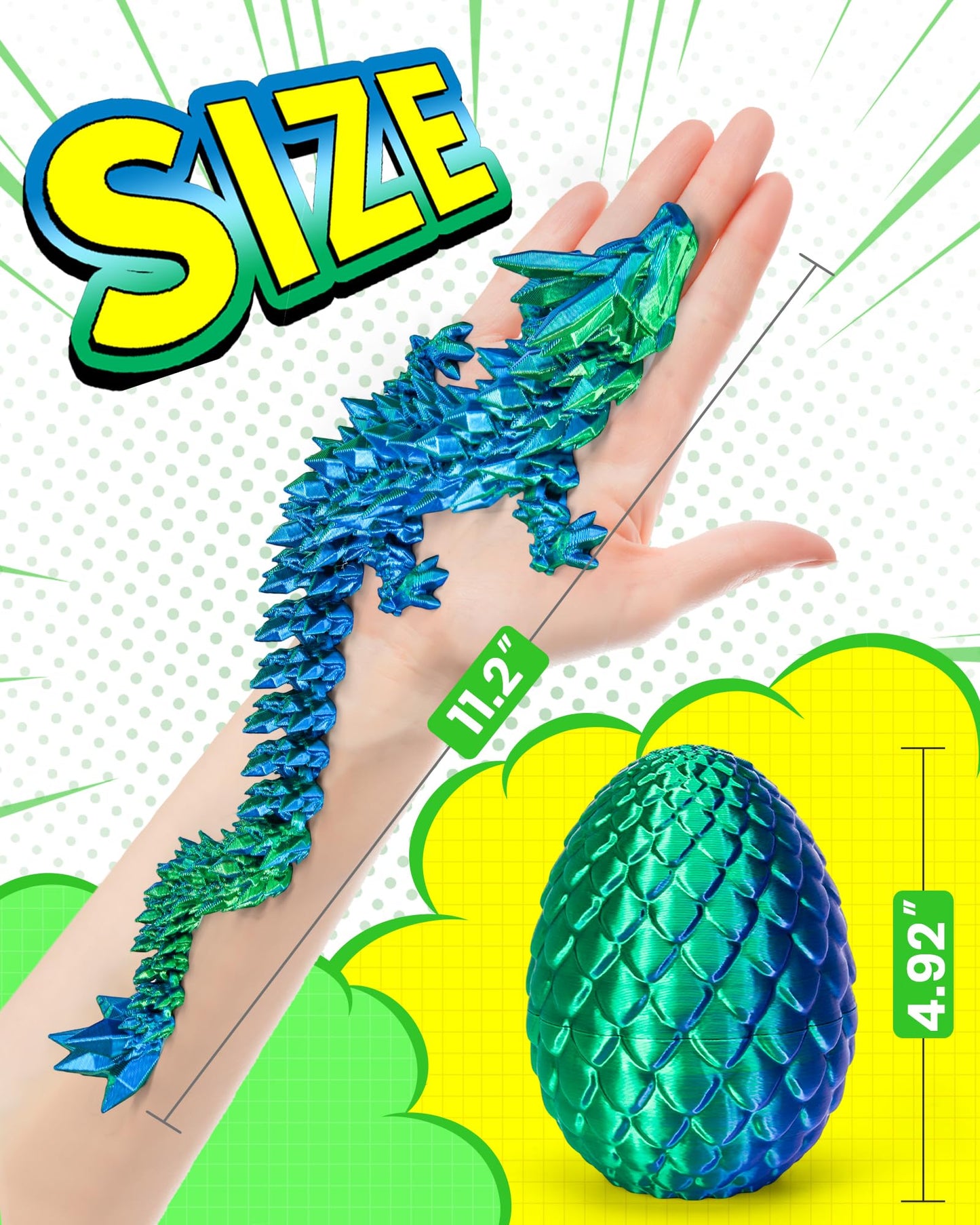 TBOLINE 12" 3D Printed Dragon Egg Toy – Articulated Crystal Dinosaur & Dragon Figure, Fidget & Collectible for Kids Ages 4-12