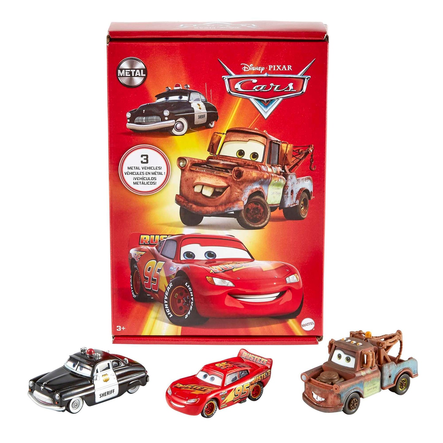 Mattel Disney and Pixar Cars Toys, Radiator Springs 3-Pack of Die-cast Toy Cars & Trucks with Lightning McQueen, Mater & Sheriff