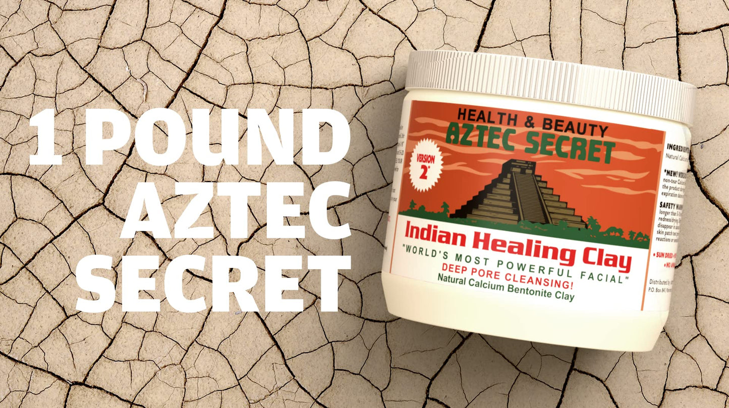 Aztec Secret Premium Clay Mask Kit by Etana Beauty – 1lb Indian Healing Clay, 16oz ACV, Bamboo Bowl, Brush, Scoop & Tote