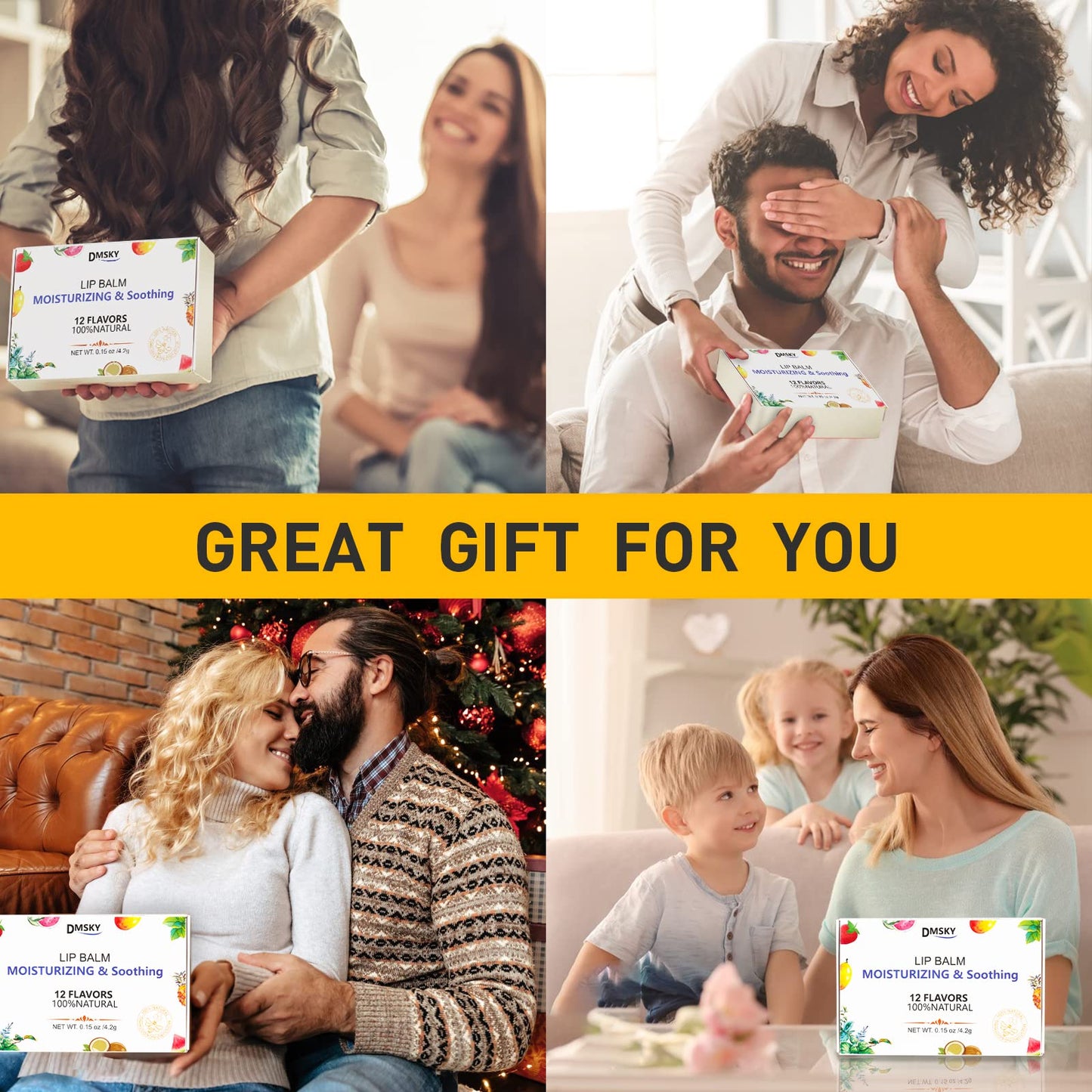 DMSKY 24 Pack Natural Lip Balm Set with Vitamin E & Coconut Oil – Moisturizing Lip Care for Chapped Lips, 12 Flavors, Bulk for Women