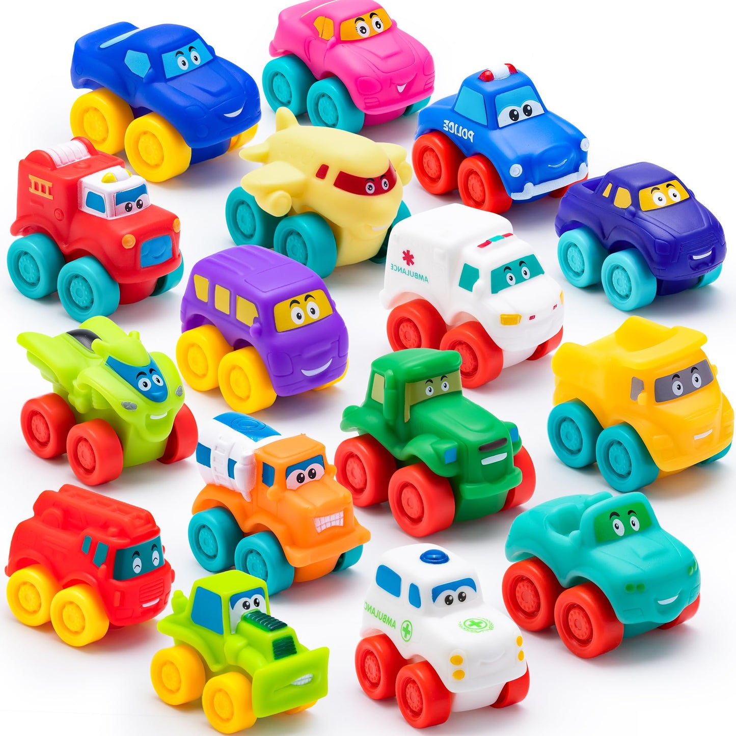JOYIN Cartoon Mini Rubber Cars Toy Set for Toddlers – Bath, Pool & Beach Fun, Easter Basket Stuffers, Party Favors for Boys & Girls
