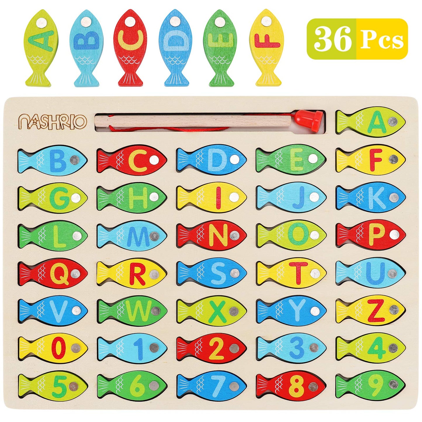 Magnetic Wooden Fishing Game for Toddlers – Alphabet & Number Fish Catching Puzzle, ABC & Counting Educational Toy for Kids 3-5