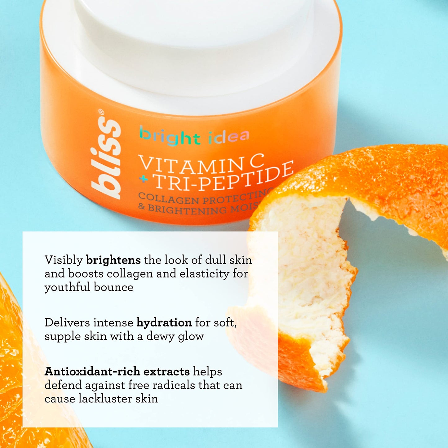 Bliss Vitamin C + Tri-Peptide Brightening Moisturizer – Squalane, Hydrating Anti-Aging Face Cream, Vegan & Cruelty-Free, 1.7 fl oz