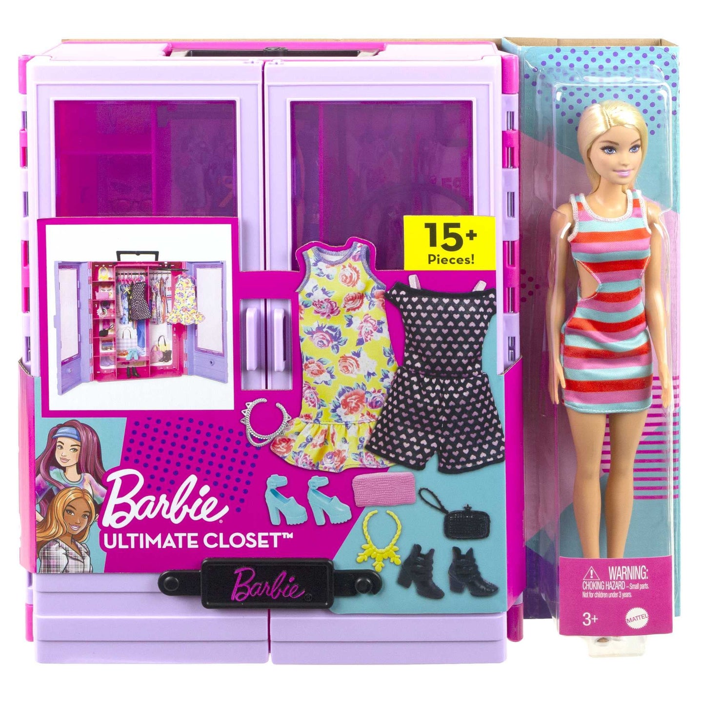 Barbie Fashionistas Ultimate Closet Portable Fashion Toy with Doll, Clothing, Accessories and Hangers, Gift for 3 Years Old and Up