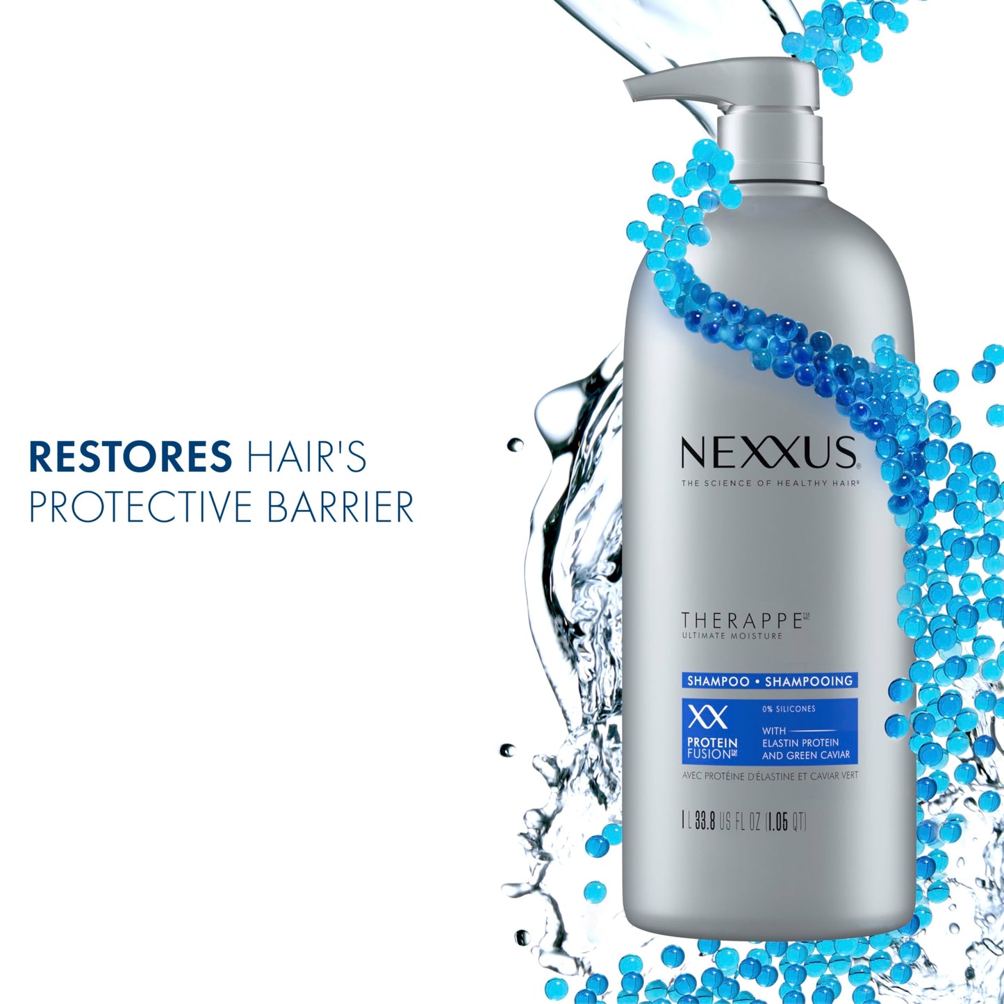 Nexxus Therappe Ultimate Moisture Shampoo for Dry Hair 33.8 oz | Silicone-Free Hydrating Formula with ProteinFusion, Elastin & Green Caviar