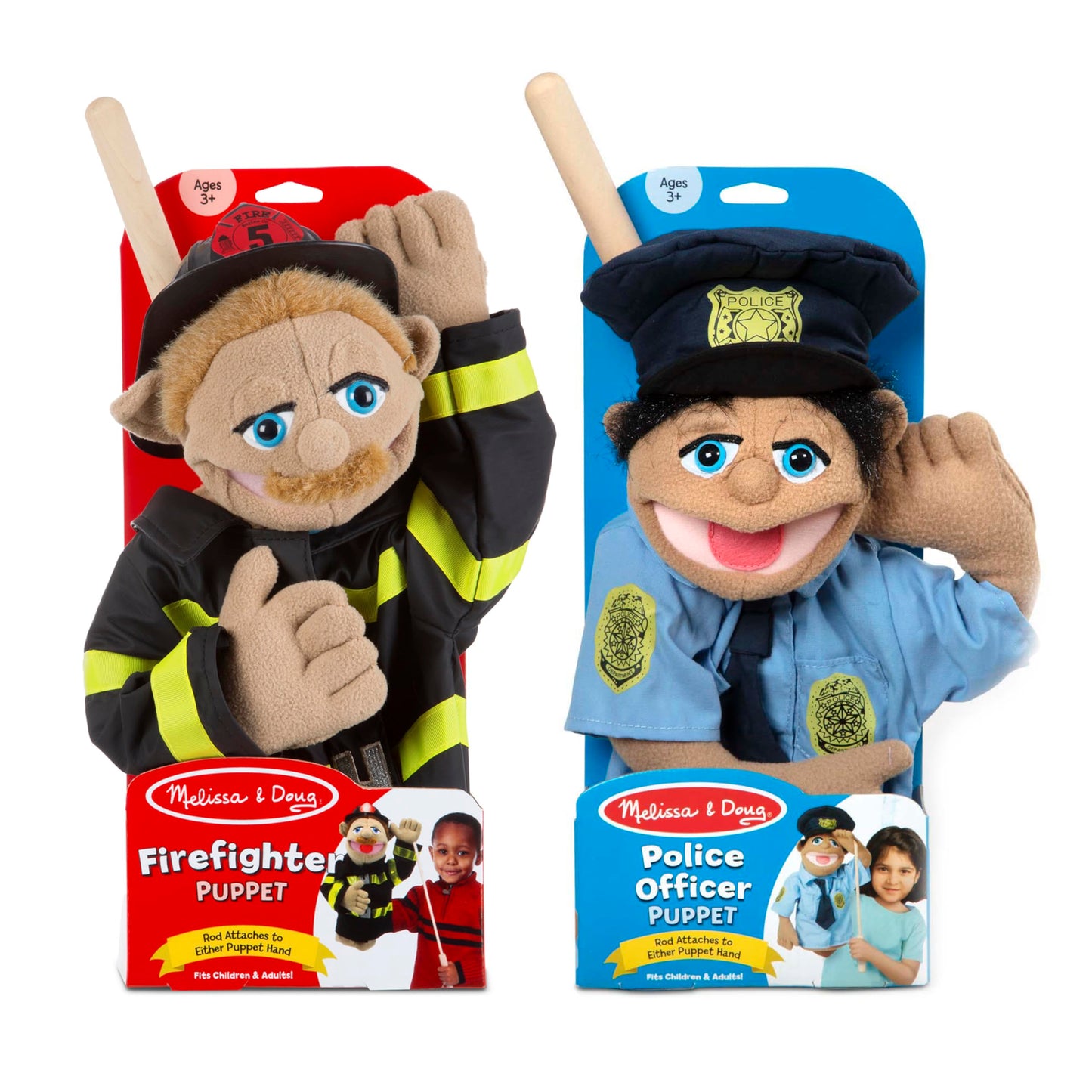 Melissa & Doug Rescue Puppet Set - Police Officer and Firefighter