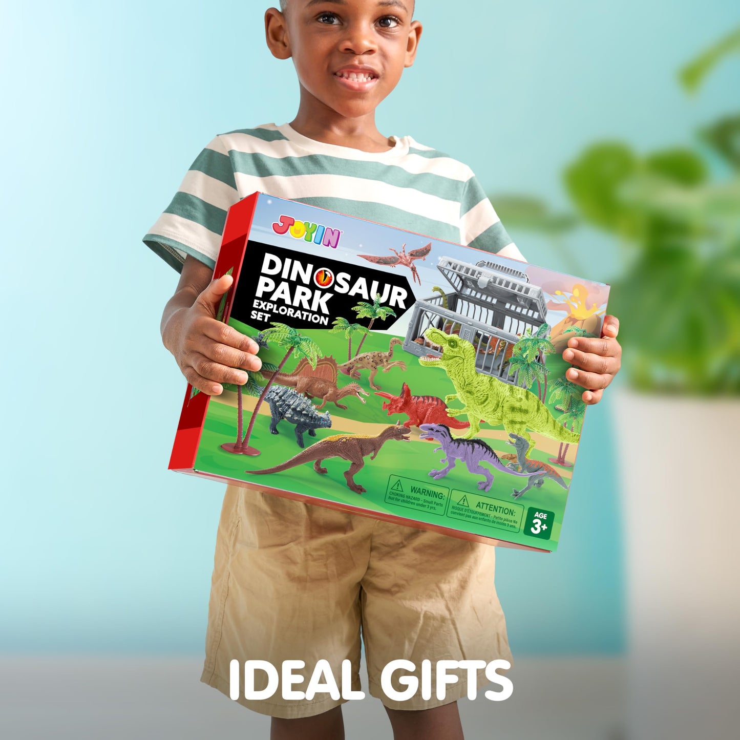 JOYIN Dinosaur Toy Set with 19 PCS Realistic Dinosaurs, Trees, Play Mat & Storage Cage – Fun Educational Gift for Kids Ages 3-5