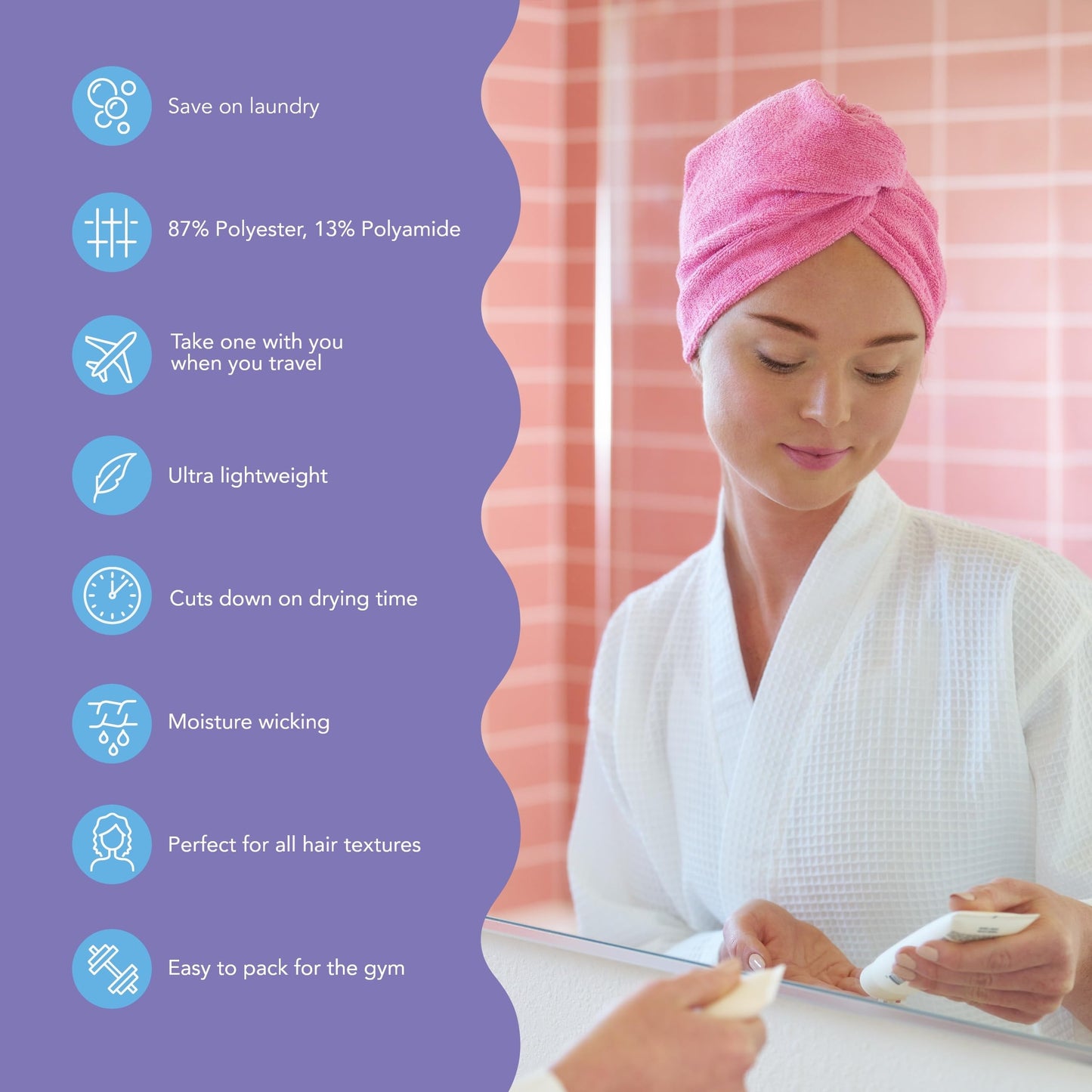 Turbie Twist Microfiber Hair Towel 2-Pack – Quick Dry Hair Wrap for Straight, Wavy & Curly Hair – Travel & Gift Set, Dark & Light Pink