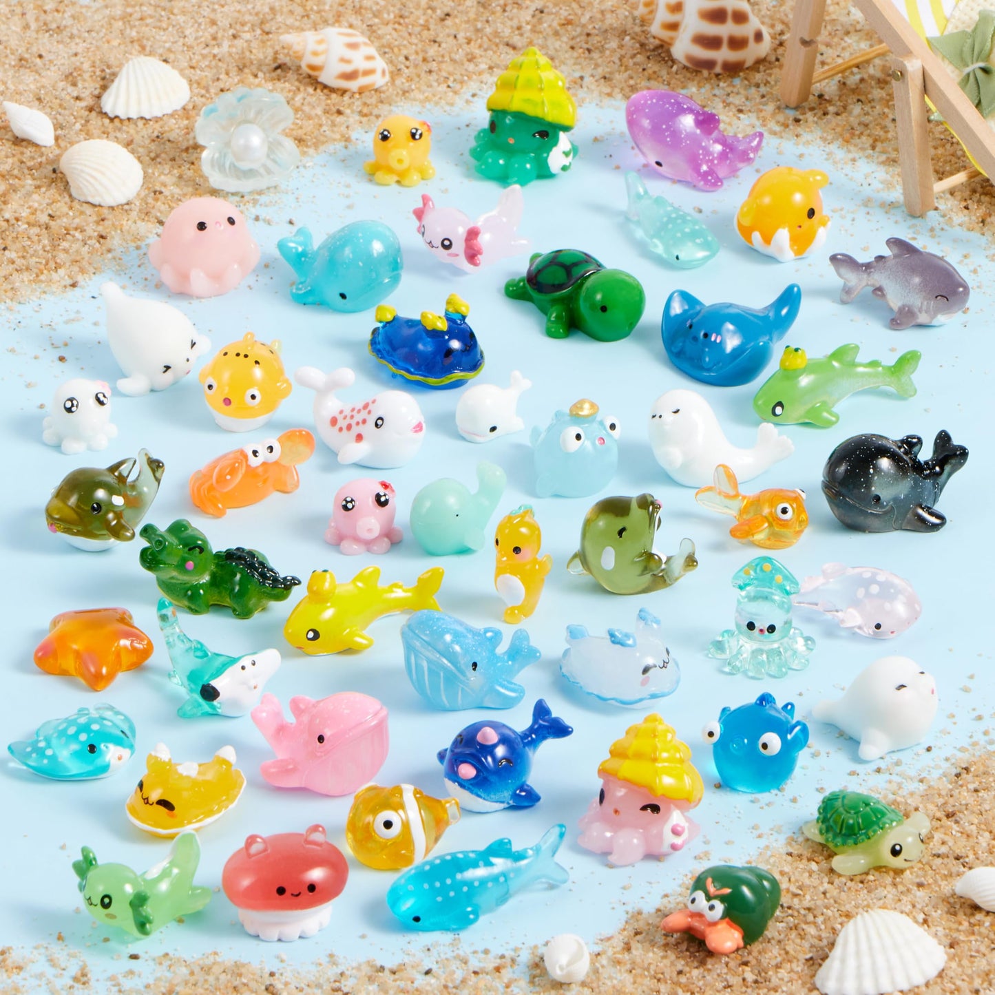 JOYIN 50-Pc Mini Ocean Animal Figures – Cute Resin Sea Creatures for Aquarium, Garden Decor, Slime Charms, DIY Crafts & Mini Scenes